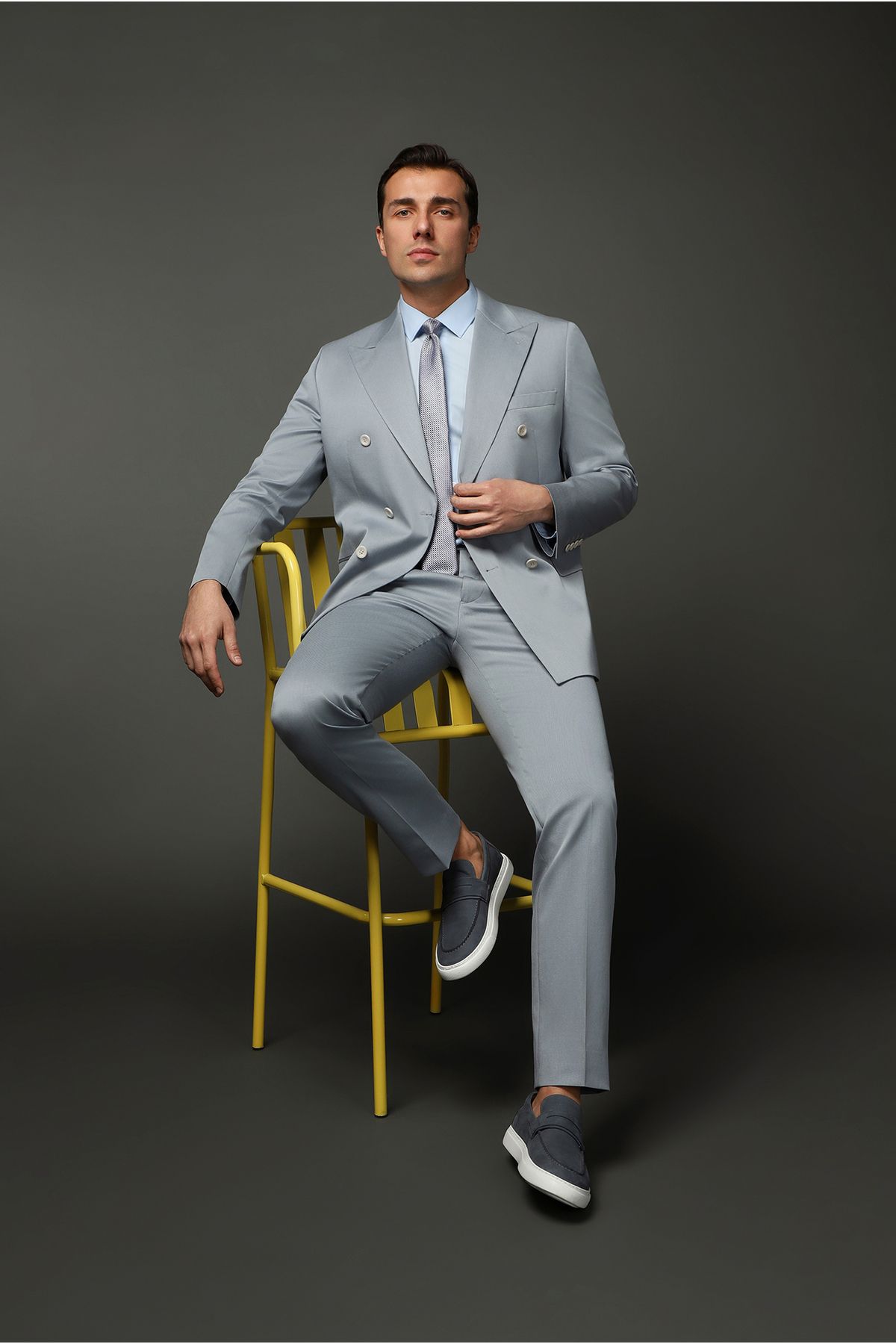 Kiğılı Slim Fit Dar Kesim Pamuklu Lyocell Kruvaze Takım Elbise