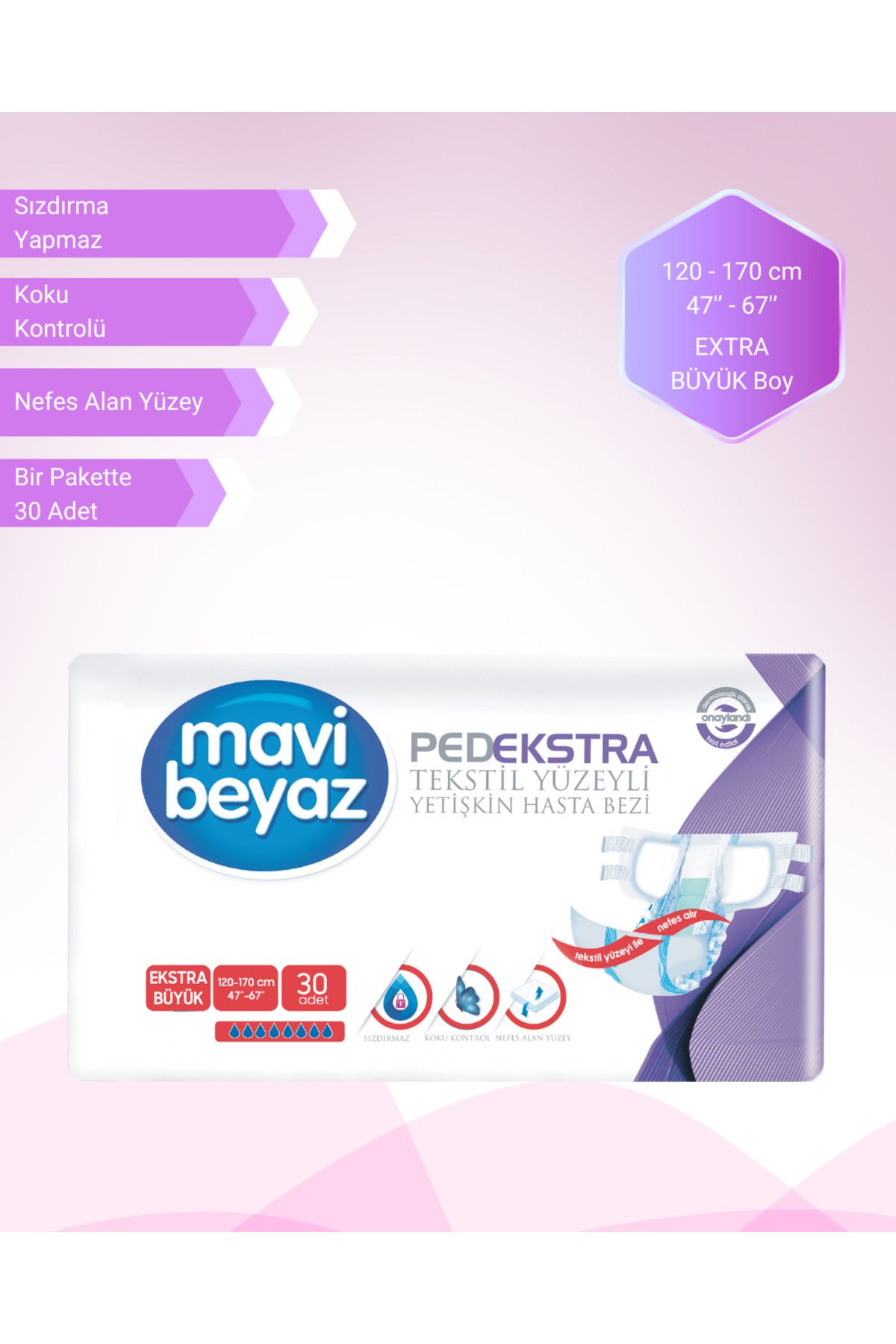 Mavi beyaz Ped Ekstra Bel Bantlı Hasta Bezi Ekstra Large Boy 30'lu