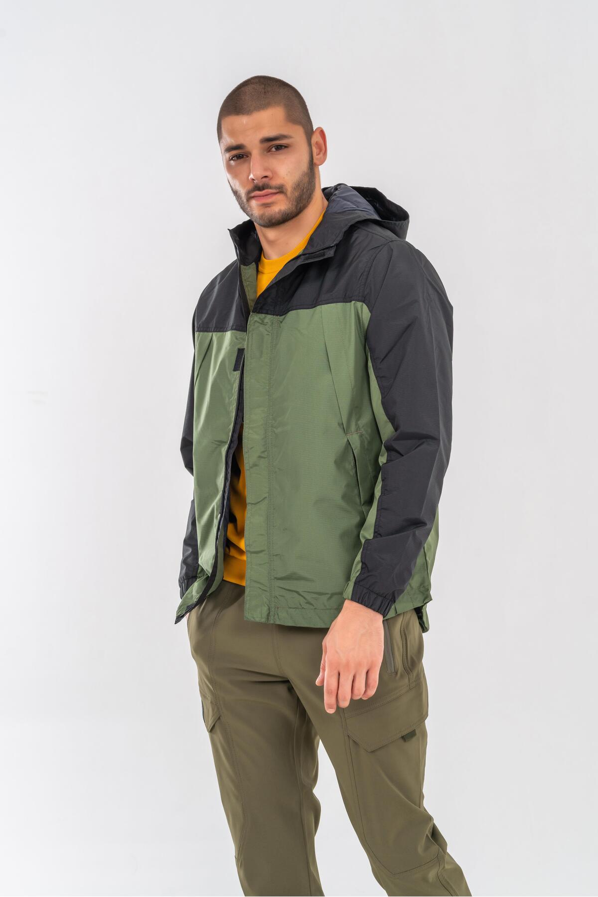 Outdoor Mevsimlik Su Geçirmez Yağmurluk Mont Kapüşonlu Rüzgârlık Mont - 606 — خاکی B-00239 — تصویر 2 از 6