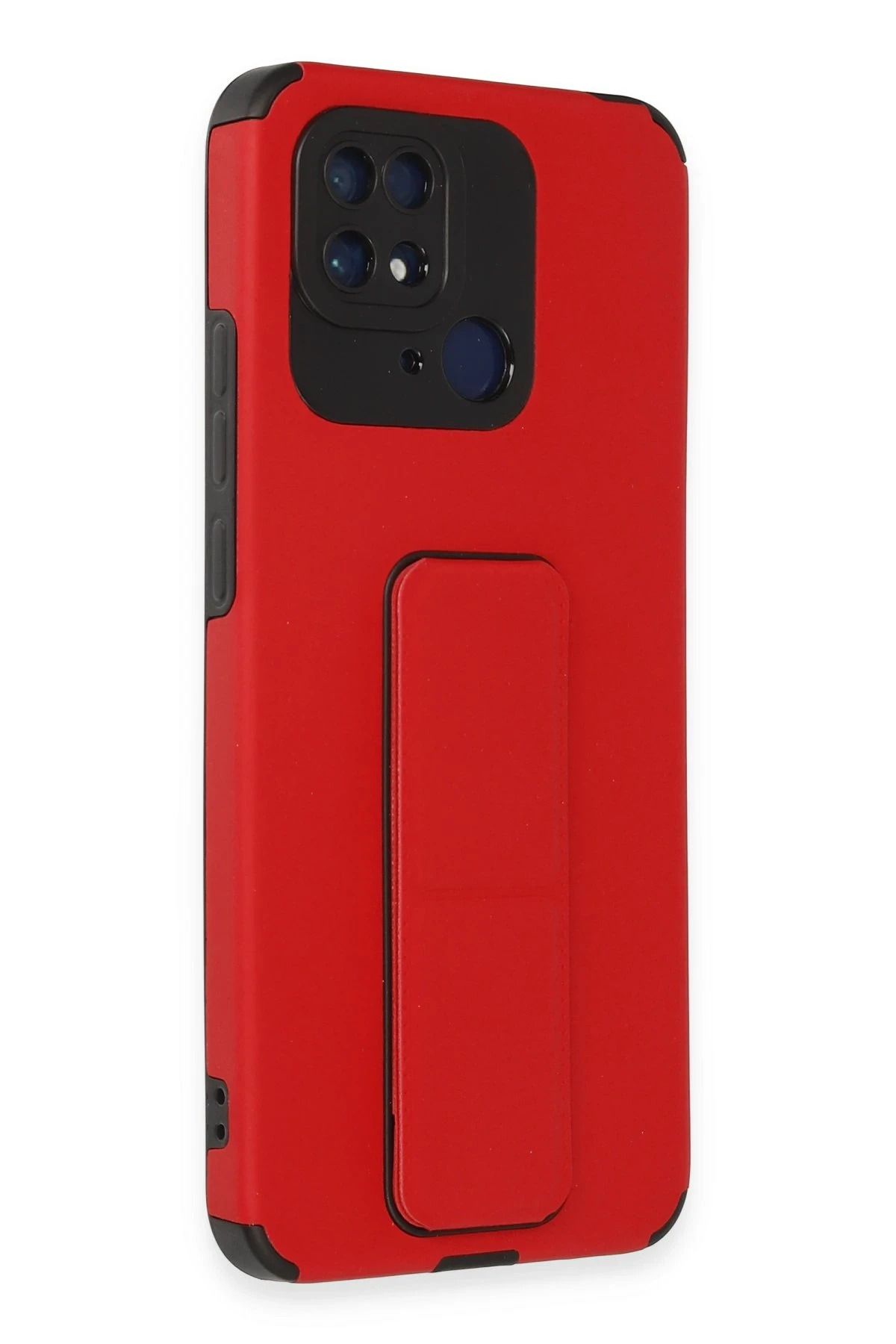 NewFace Xiaomi Redmi 10C Kılıf Mega Standlı Silikon - Kırmızı HNZRN