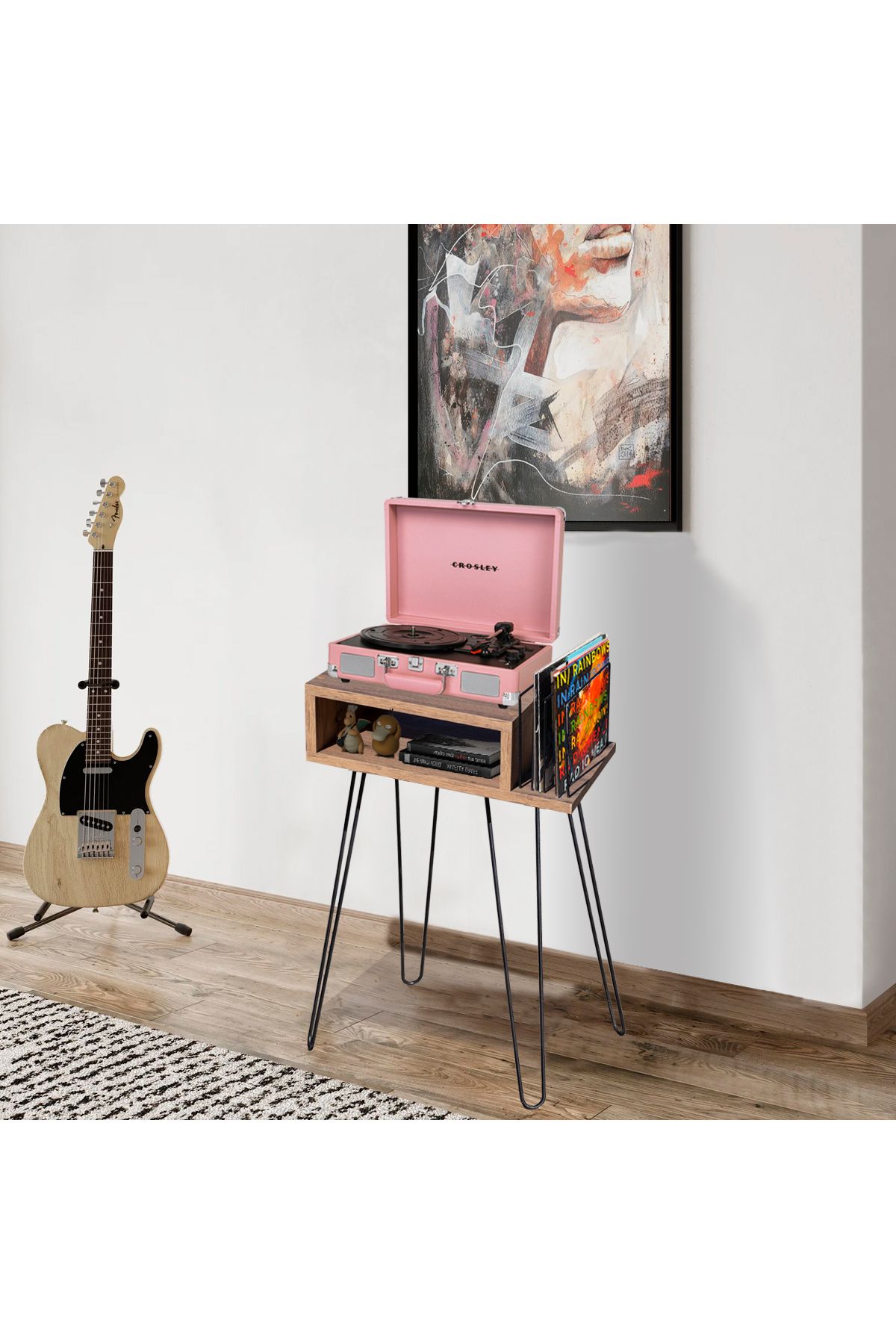 EMİRHANNALBUR Plak ve Pikap Sehpası Metal Ayaklı Atlantik Çam
