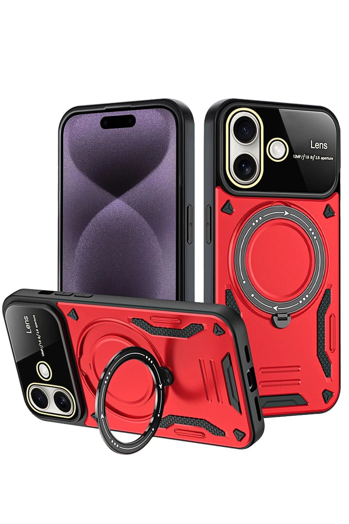 NewFace iPhone 16 Kılıf Joy Lens Standlı Kapak - Kırmızı YNSMR