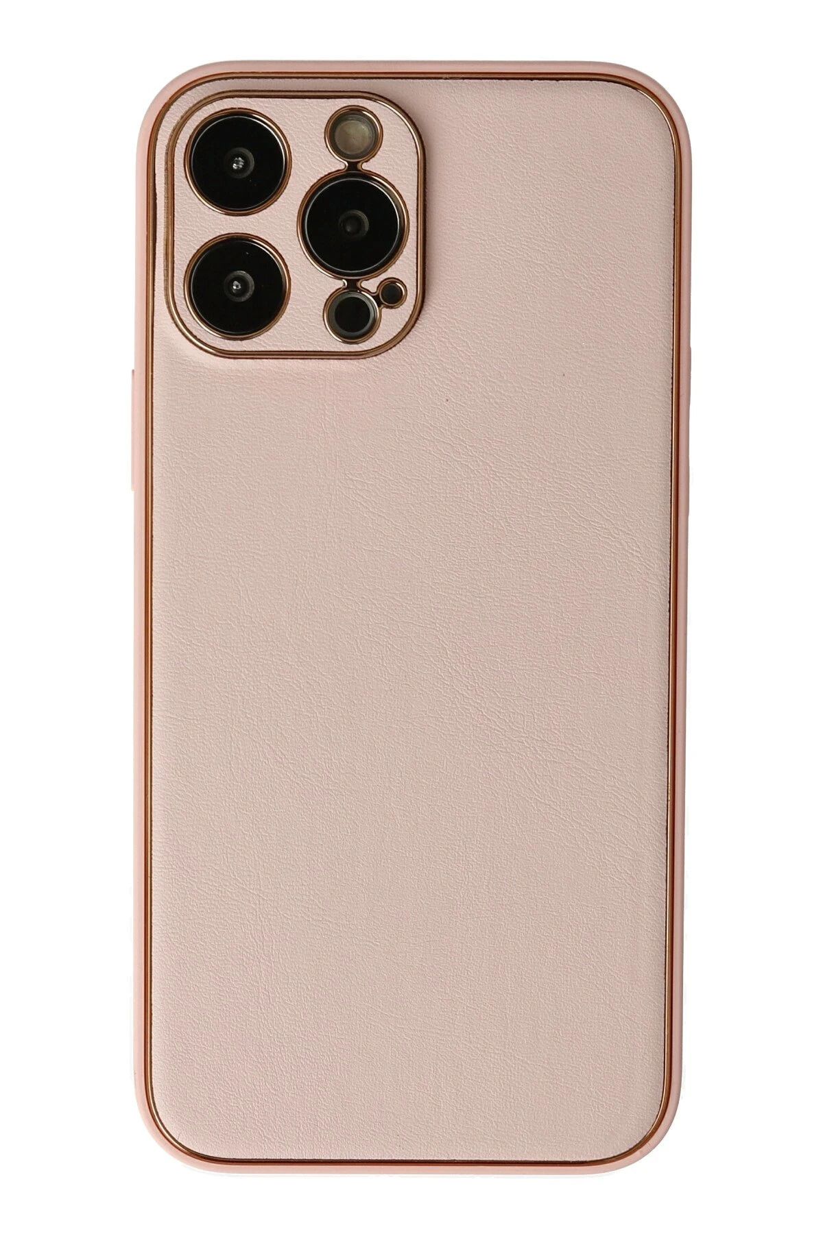 NewFace iPhone 13 Pro Max Kılıf Coco Deri Silikon Kapak - Pudra INSLM