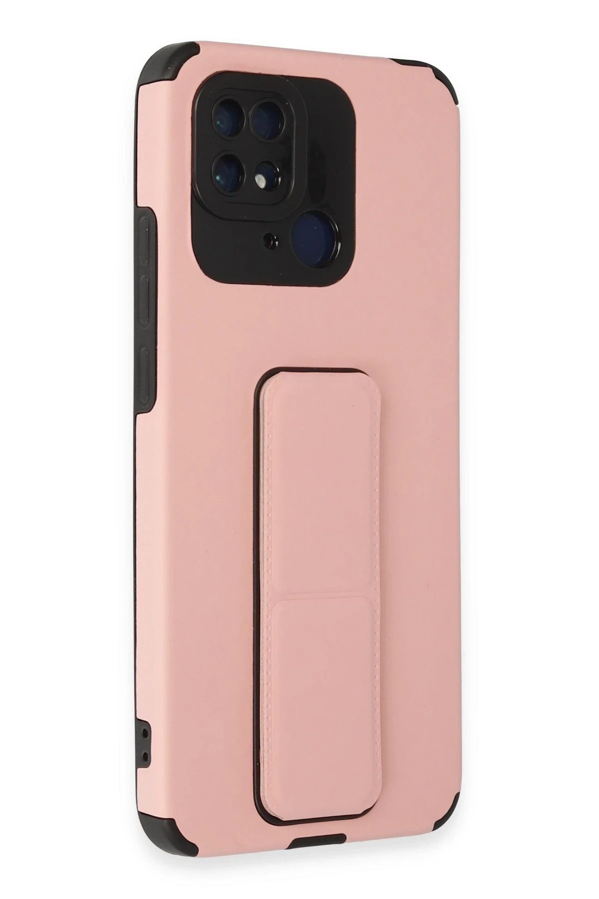 NewFace Xiaomi Redmi 10C Kılıf Mega Standlı Silikon - Pudra INSLM