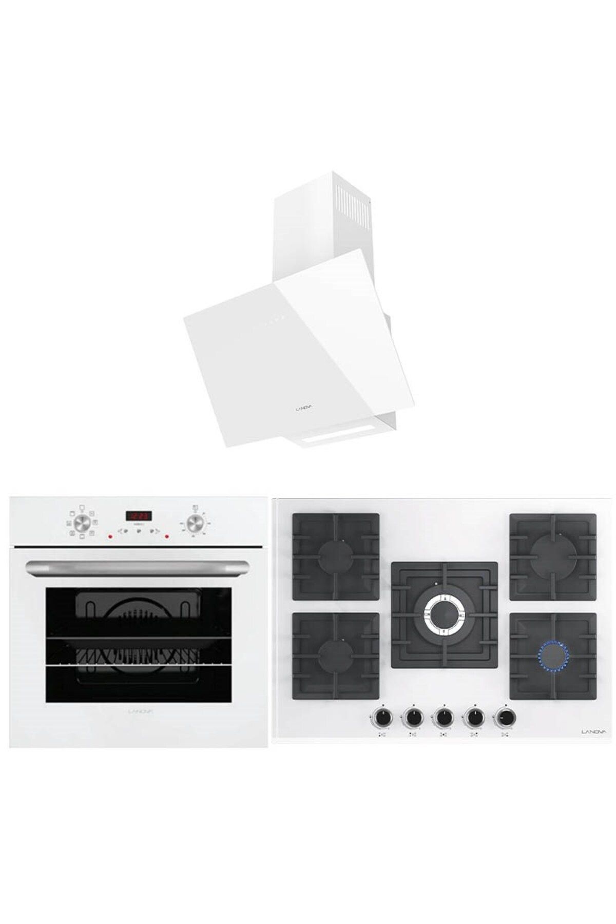 LANOVA Buz 3207W01 - G17402-105 - 3220W6 5'li Beyaz Cam Ankastre Set