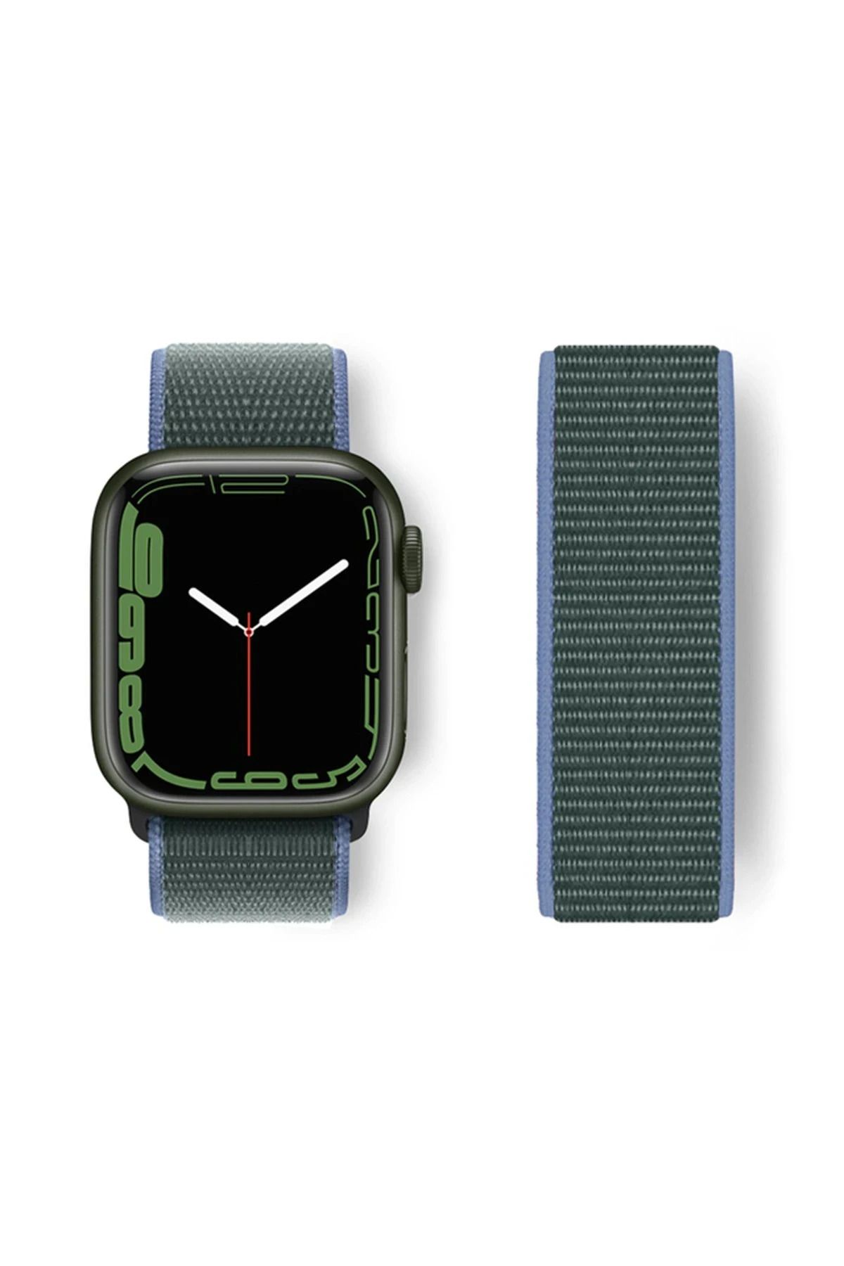 NewFace Apple Watch 38mm Hasırlı Cırtcırtlı Kordon - Mavi-Yeşil INSLM