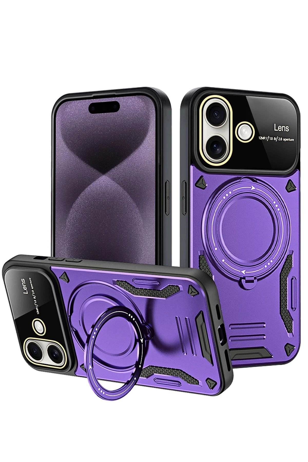 NewFace iPhone 16 Kılıf Joy Lens Standlı Kapak - Mor INSLM