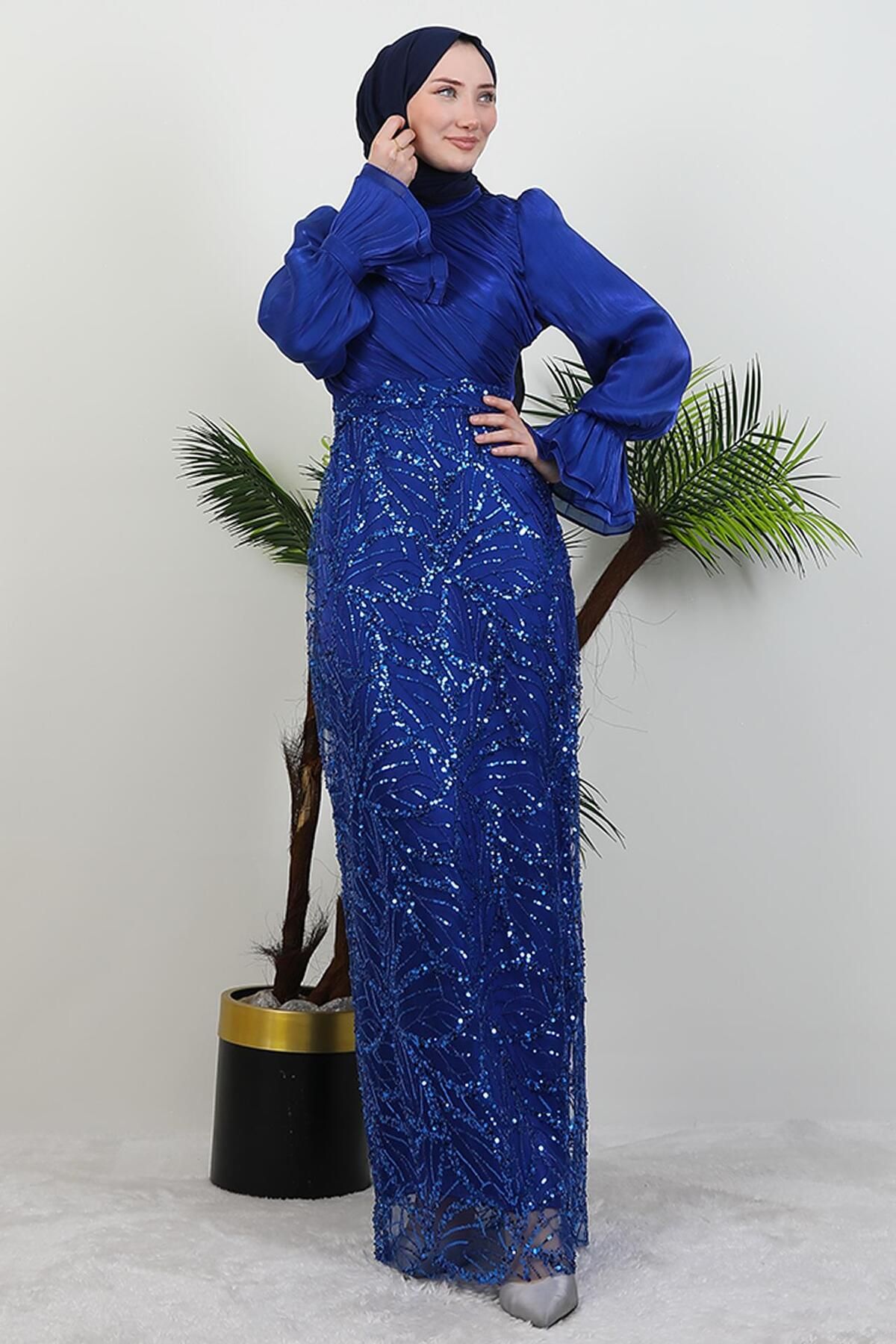 GİYZAMİLA-Rochie Creion Brodata Adelya Albastru Noapte 3