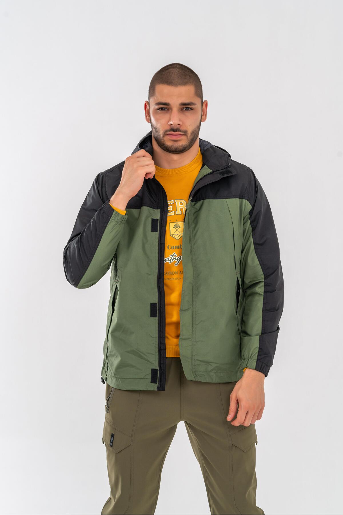 Outdoor Mevsimlik Su Geçirmez Yağmurluk Mont Kapüşonlu Rüzgârlık Mont - 606 — خاکی B-00239 — تصویر 4 از 6