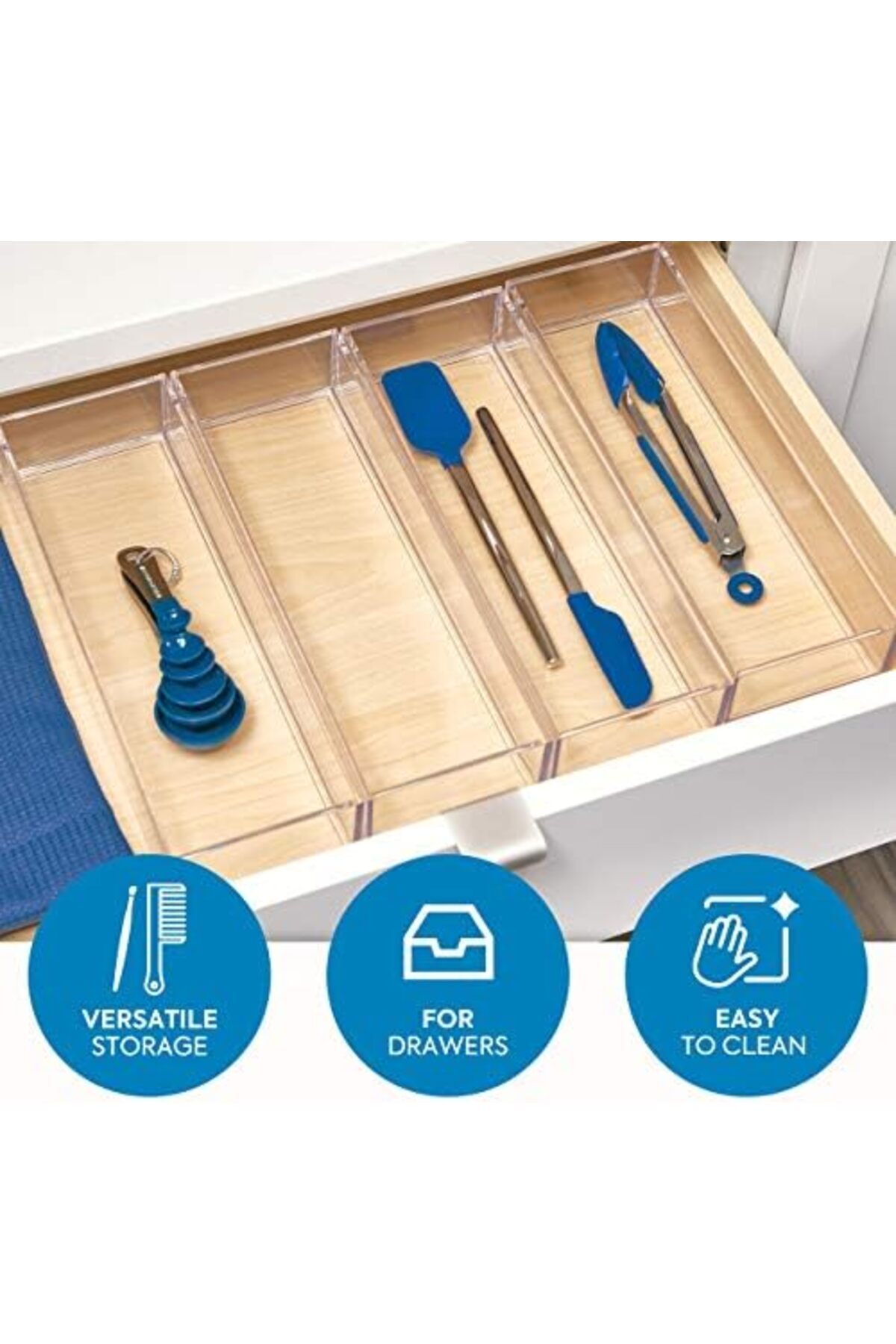 Generic-Clear Clarity Plastic Drawer Organizer for Utensils, Silverware, Kitchen Gadgets, 4"x12"x2" 2