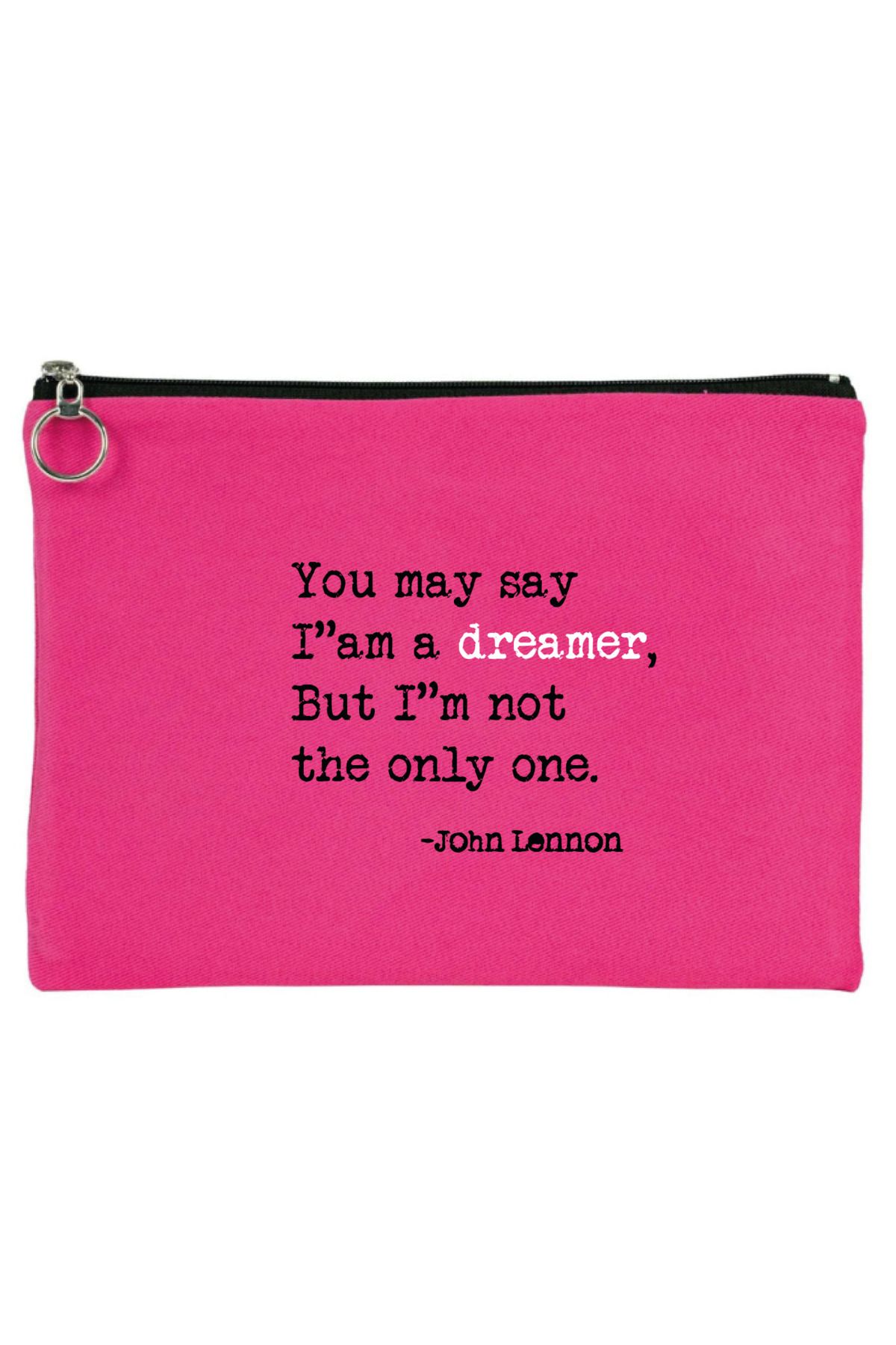 OFİSEHEDİYE KOPYA - WHITE QUOTES GABARDİN TABLET ÇANTASI - CLUTCH 21X30 CM ASTARLI DREAMER