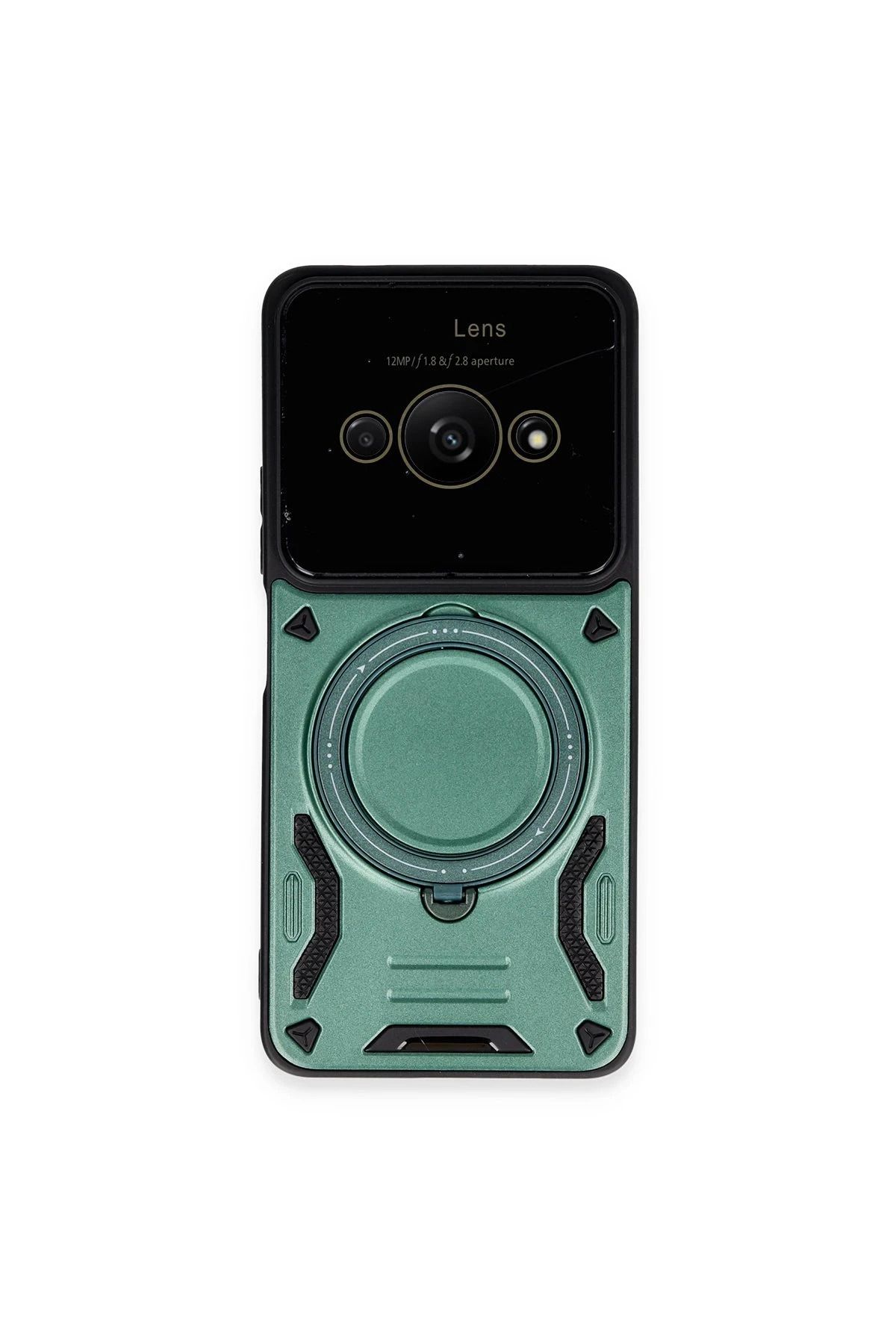 NewFace Xiaomi Poco C61 Kılıf Joy Lens Standlı Kapak - Koyu Yeşil YNSMR