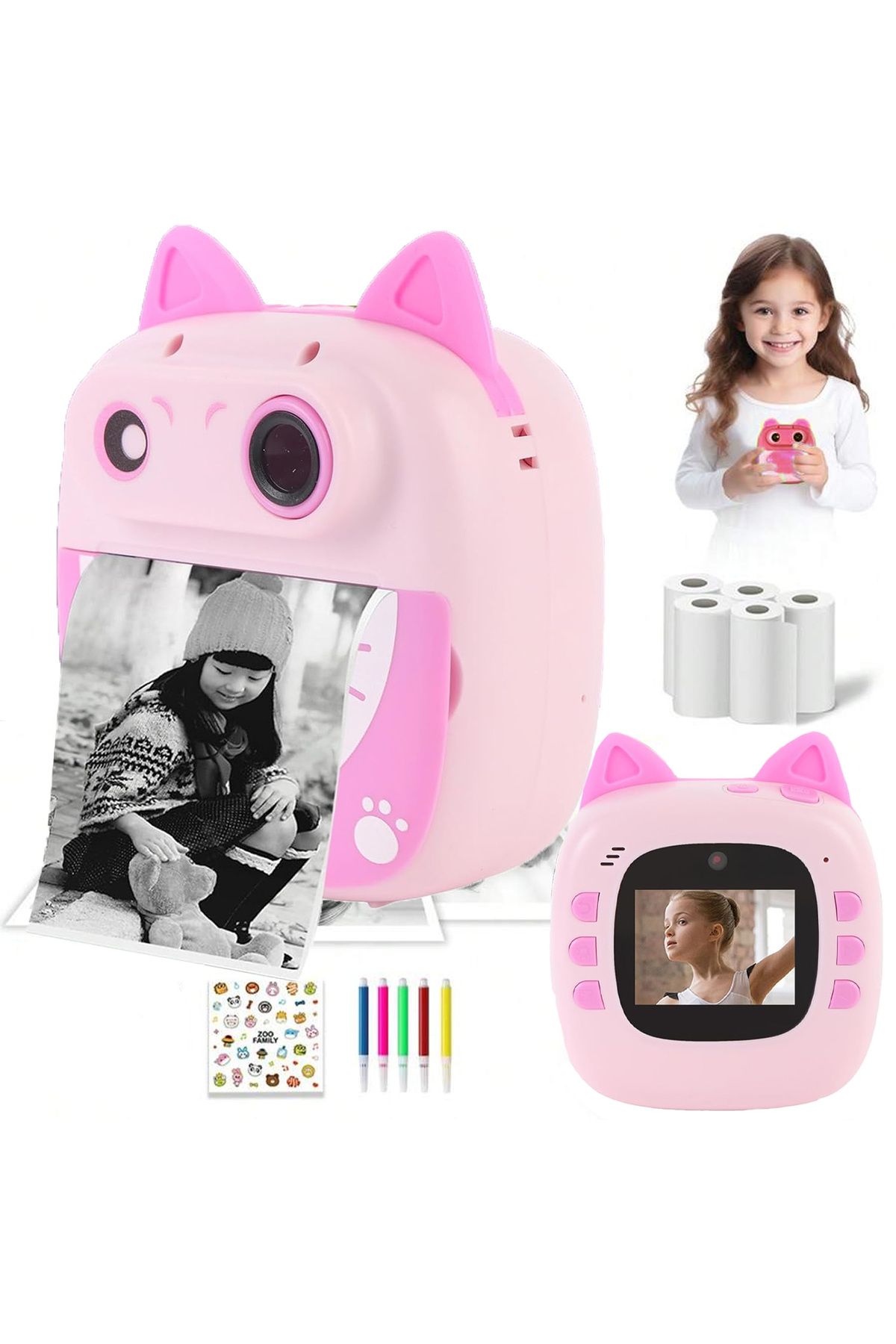 EXENAR Print Camera Çocuk Fotoğraf Makinesi Dijital HD Video Kamera Anlık Termal Resim Kağıt Baskılı Yazıcı