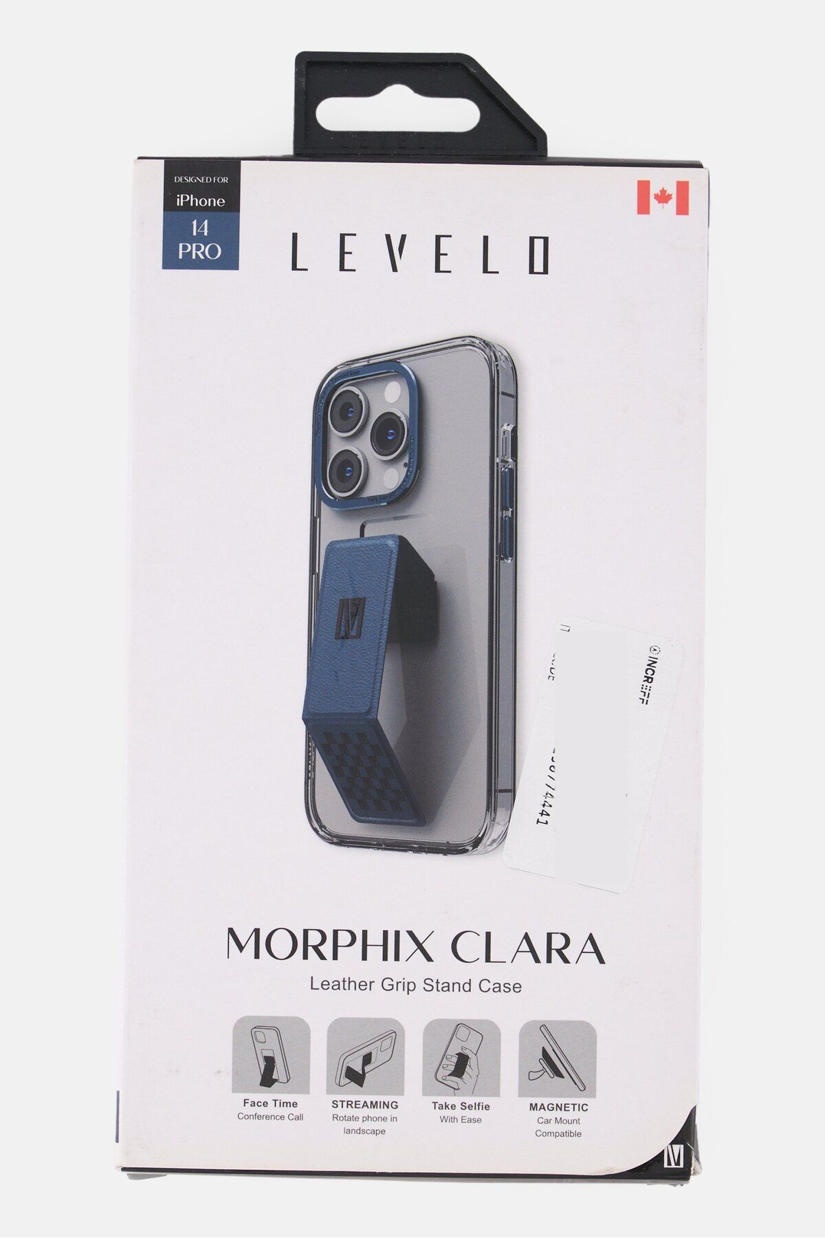 Levelo-iPhone 14 Pro Morphix Clara Leather Grip Stand Protective Case, Transparent 4