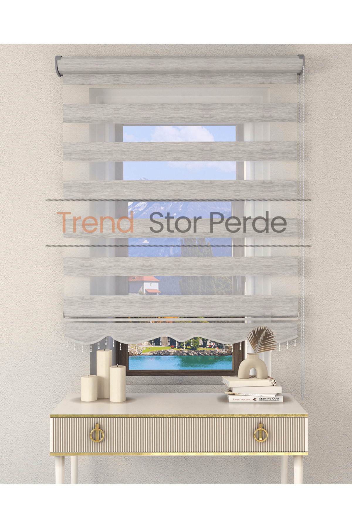 Gray Bamboo Beaded Zebra Roller Blind Sunshade Curtain