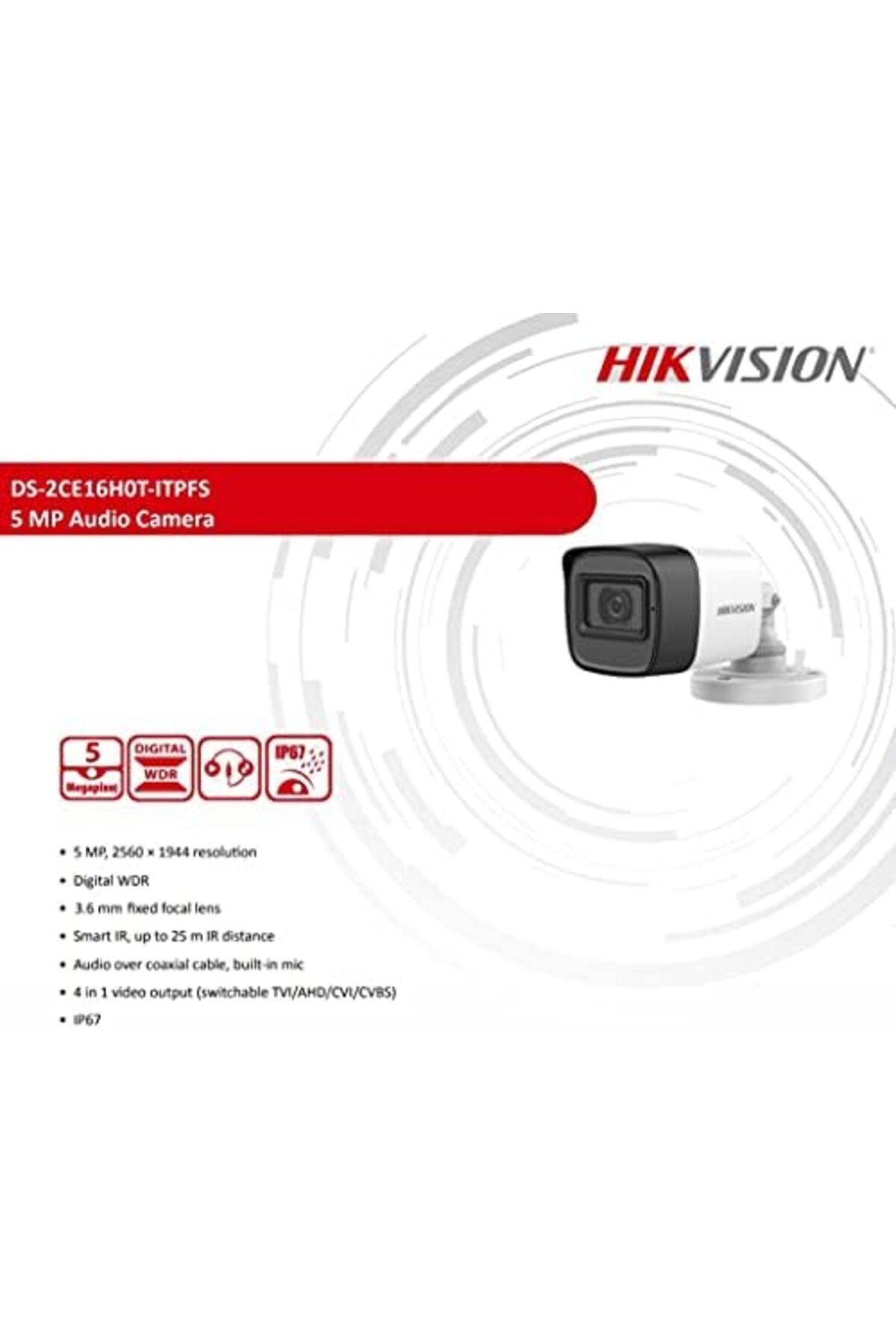 Hikvision-5 MP Weatherproof Camera with Built-in Microphone from Hikvision DS-2CE16H0T-ITPFS White 6