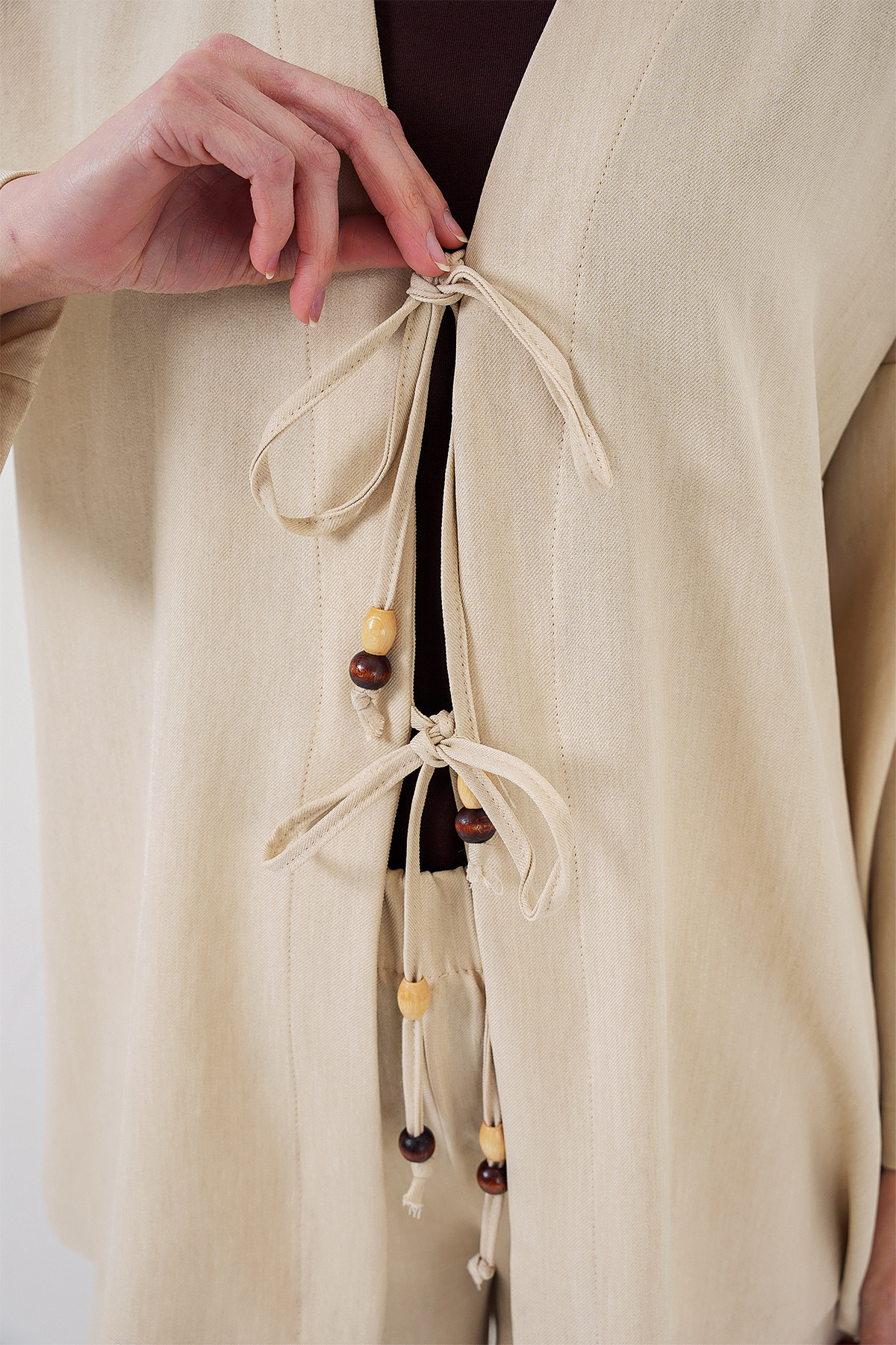 Bigdart-Women's Linen Kimono Double Set 6727 - Cream 5