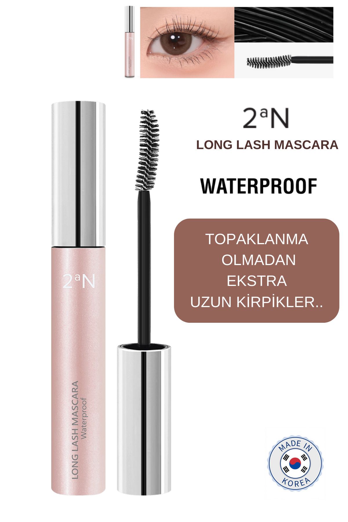 2aN Ekstra Uzun Kirpik Görünümü Veren Gün Boyu Kalıcı Suya Dayanıklı Maskara 7.5g
