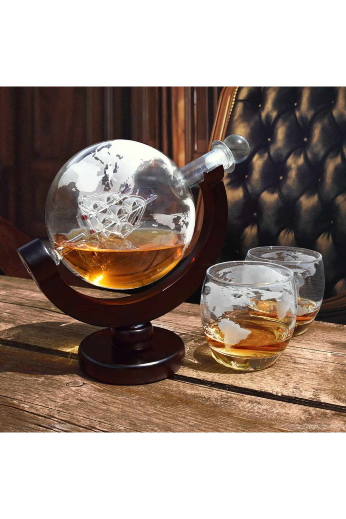 OEM-Set de decantoare Epique, design glob pământesc, 2 pahare cu imprimeu modern, accesorii incluse, 850 ml 10