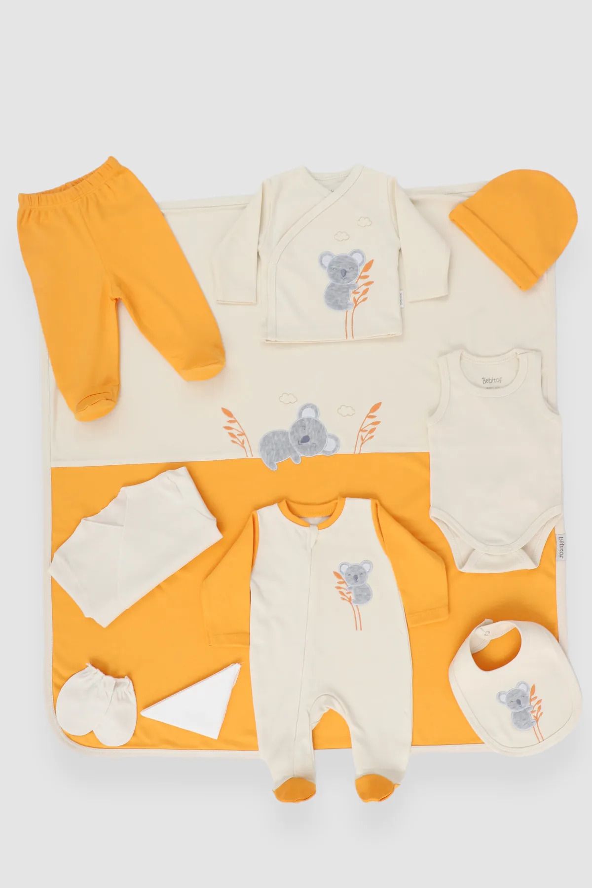 Baby Maa 10 Parça Unisex Yenidoğan Hastane Çıkış Seti–Pamuklu Organik Bebek Kutulu ZıbınTakımı Koala