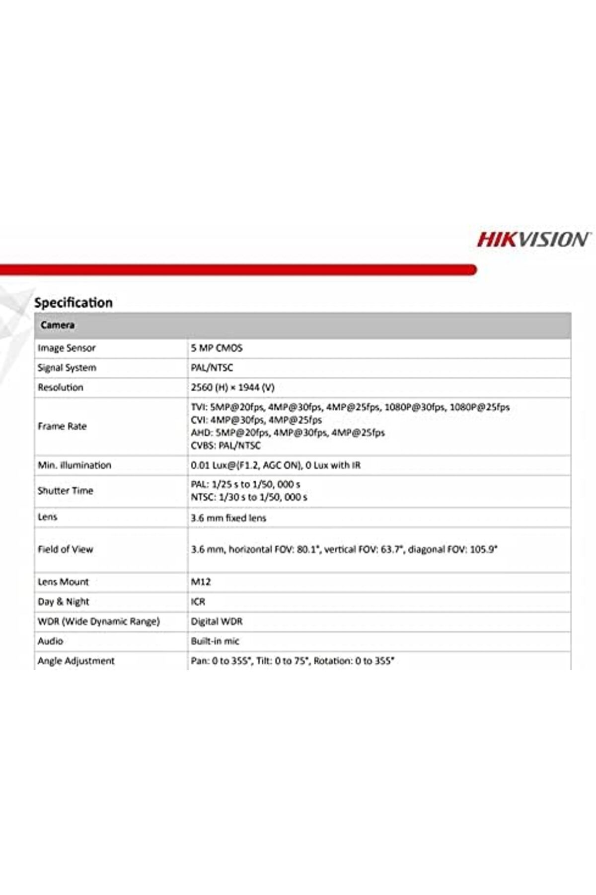 Hikvision-5 MP Weatherproof Camera with Built-in Microphone from Hikvision DS-2CE16H0T-ITPFS White 7