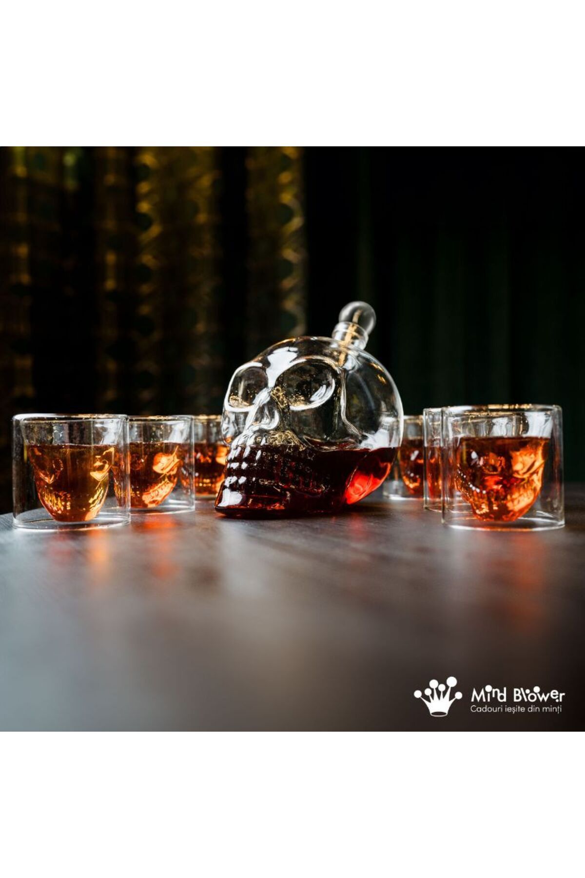 OEM-Set de decantoare, design craniu, 6 pahare în formă de craniu, 75 ml, accesorii incluse, pâlnie, 1 L 6