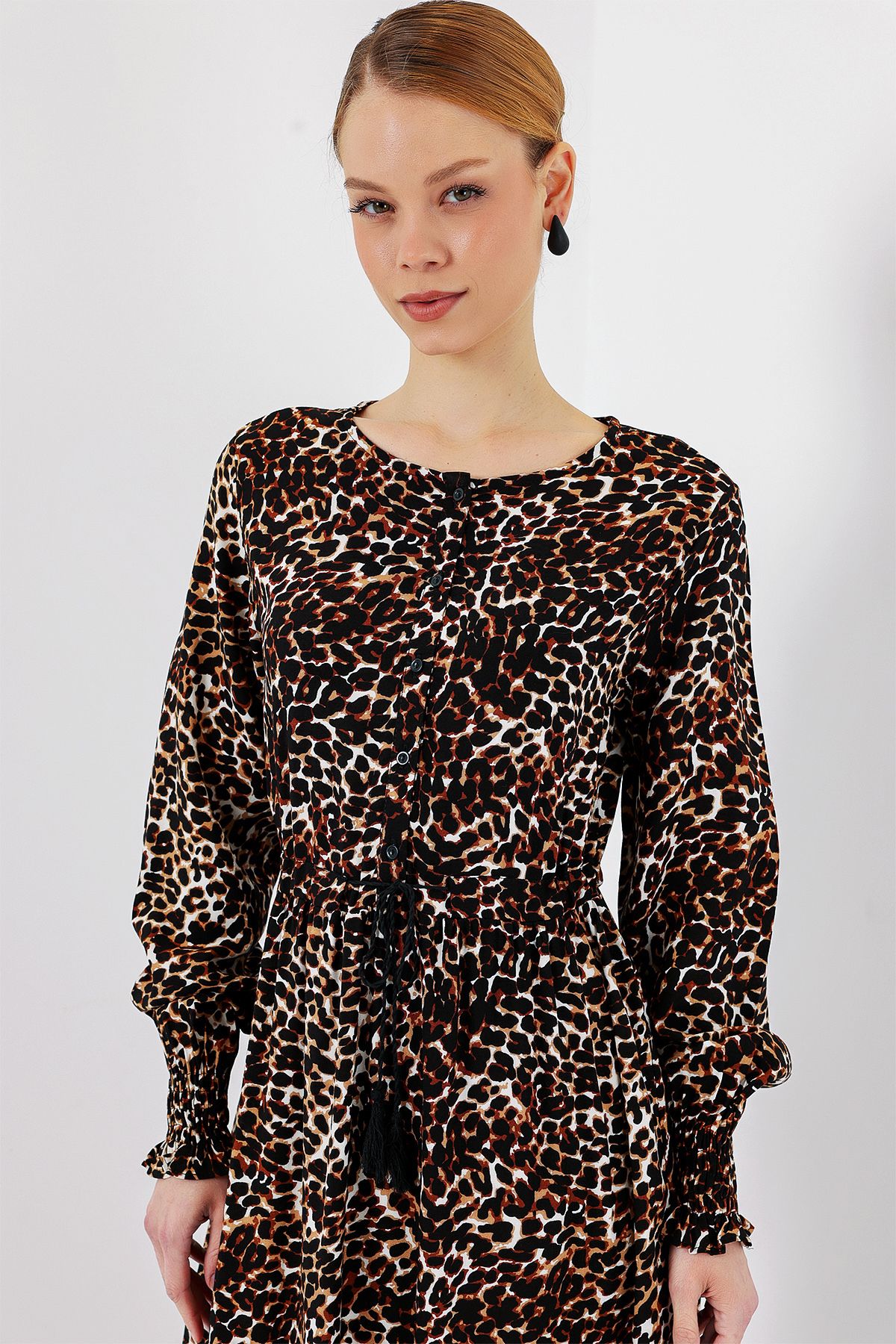Bigdart-2145 Φόρεμα Hijab με σχέδια - C. Brown 4