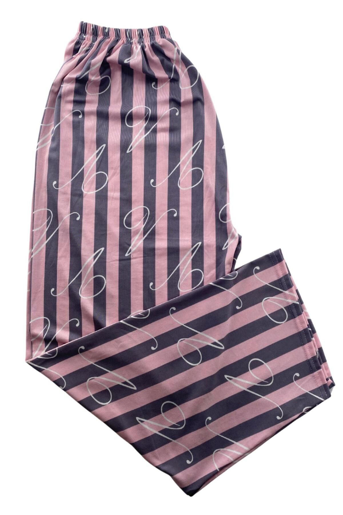 DoDe Flora Kadın Kalın Pembe Çizgili Pijama Altı Milan -003