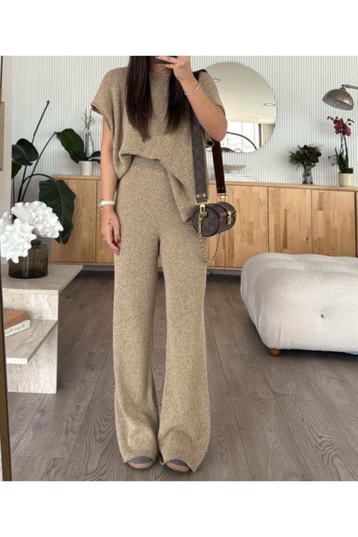 neslihansarıca ikili takım, triko standart beden bal köpüğü rengi ikli takım