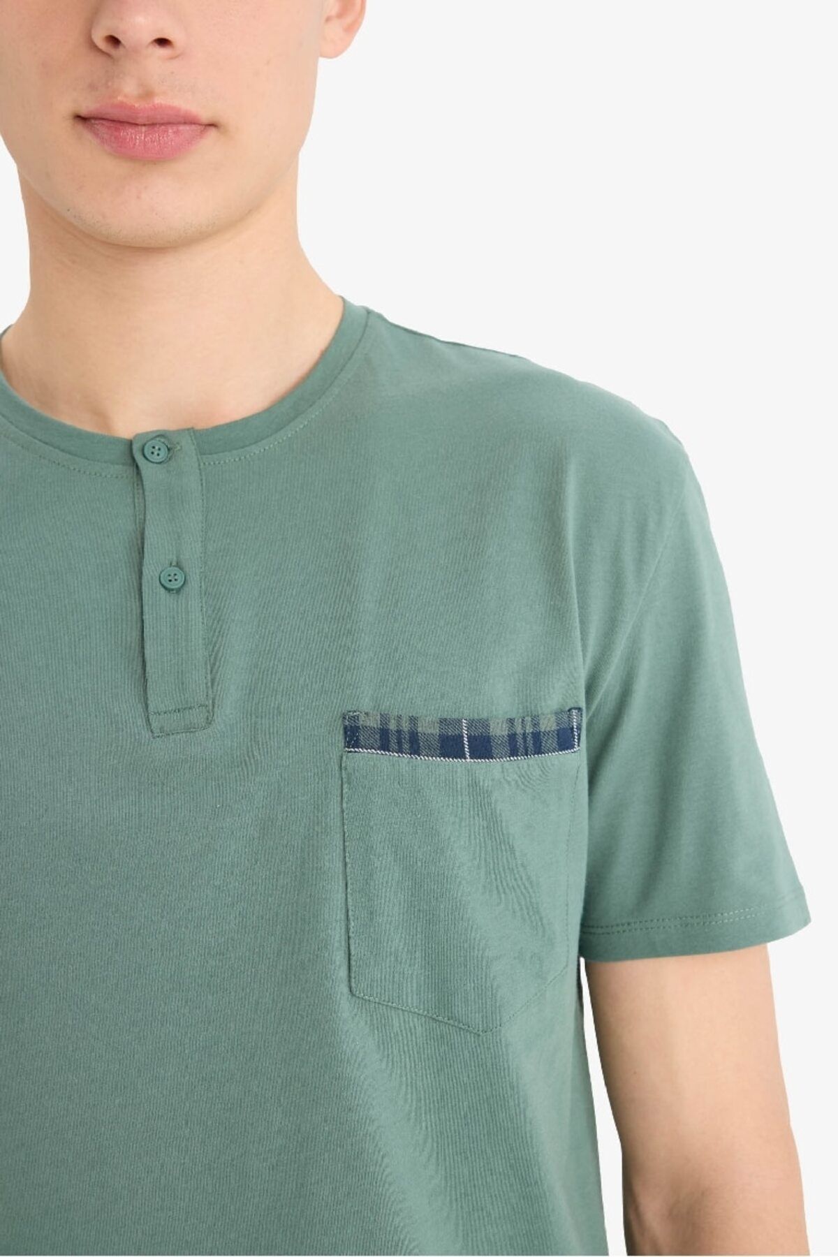 DeFacto-New Season Regular Fit Pajama Set Short Sleeve Top Checked Long Bottom 5