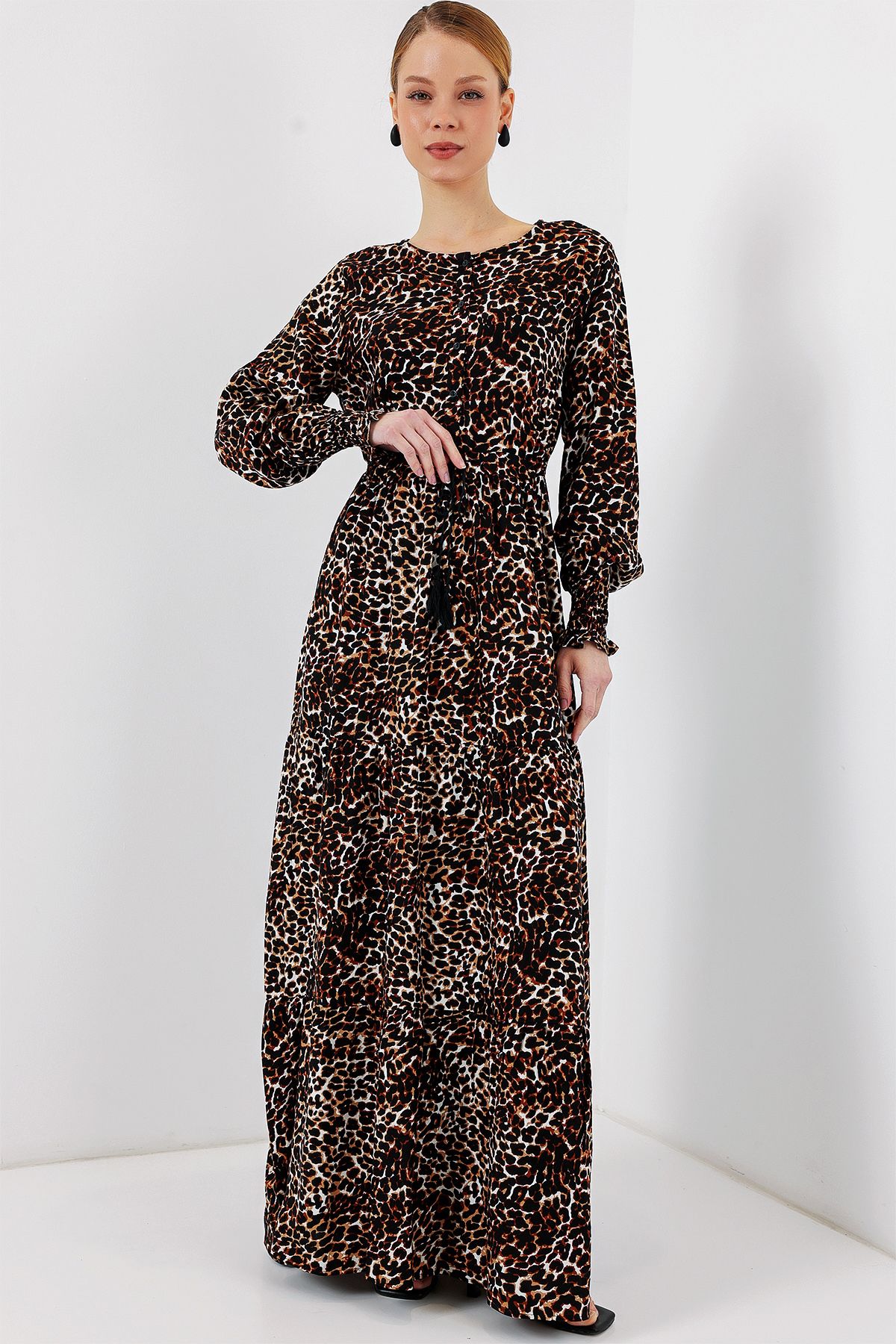 Bigdart-2145 Φόρεμα Hijab με σχέδια - C. Brown 5