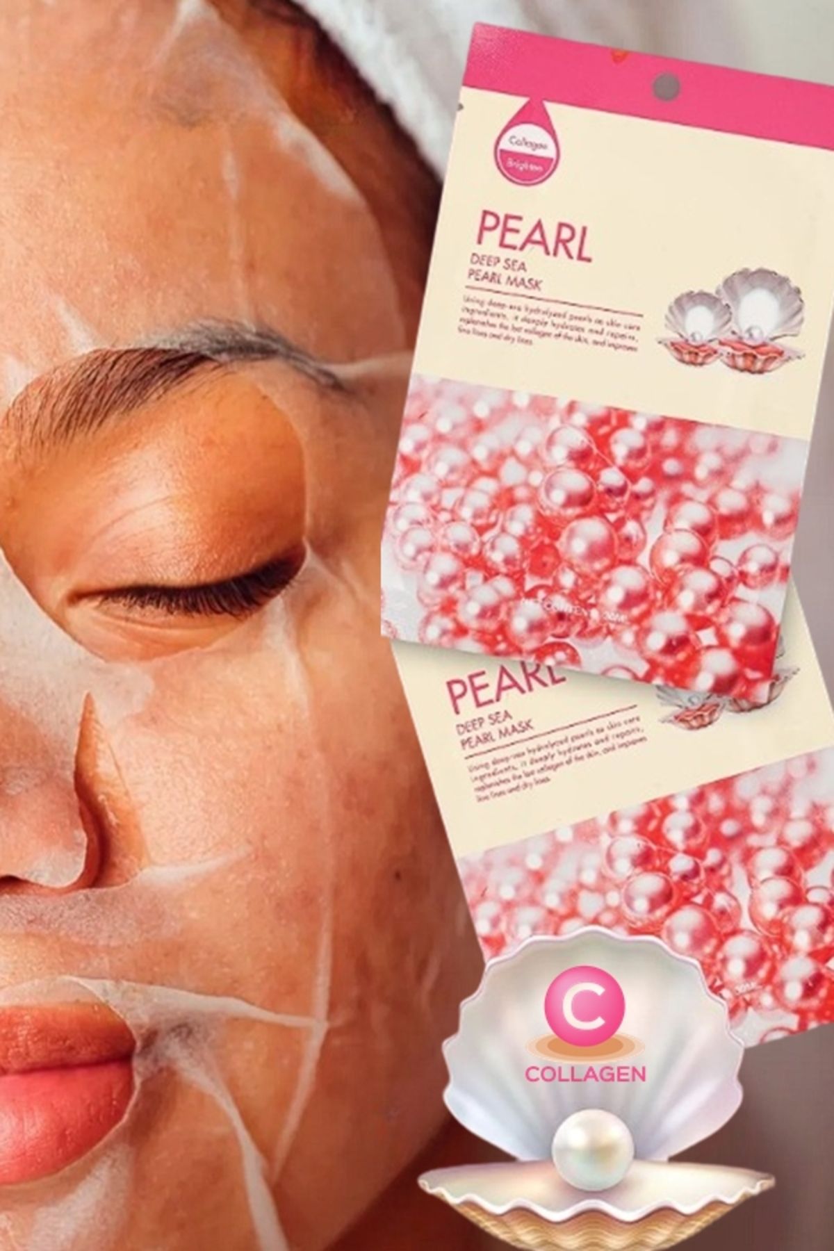 qualitytime Deep Sea Pearl Mask Kolajen ve Aydınlatıcı Kağıt Yüz Maskesi 10 Adet Okyanus İnci Maskesi T434