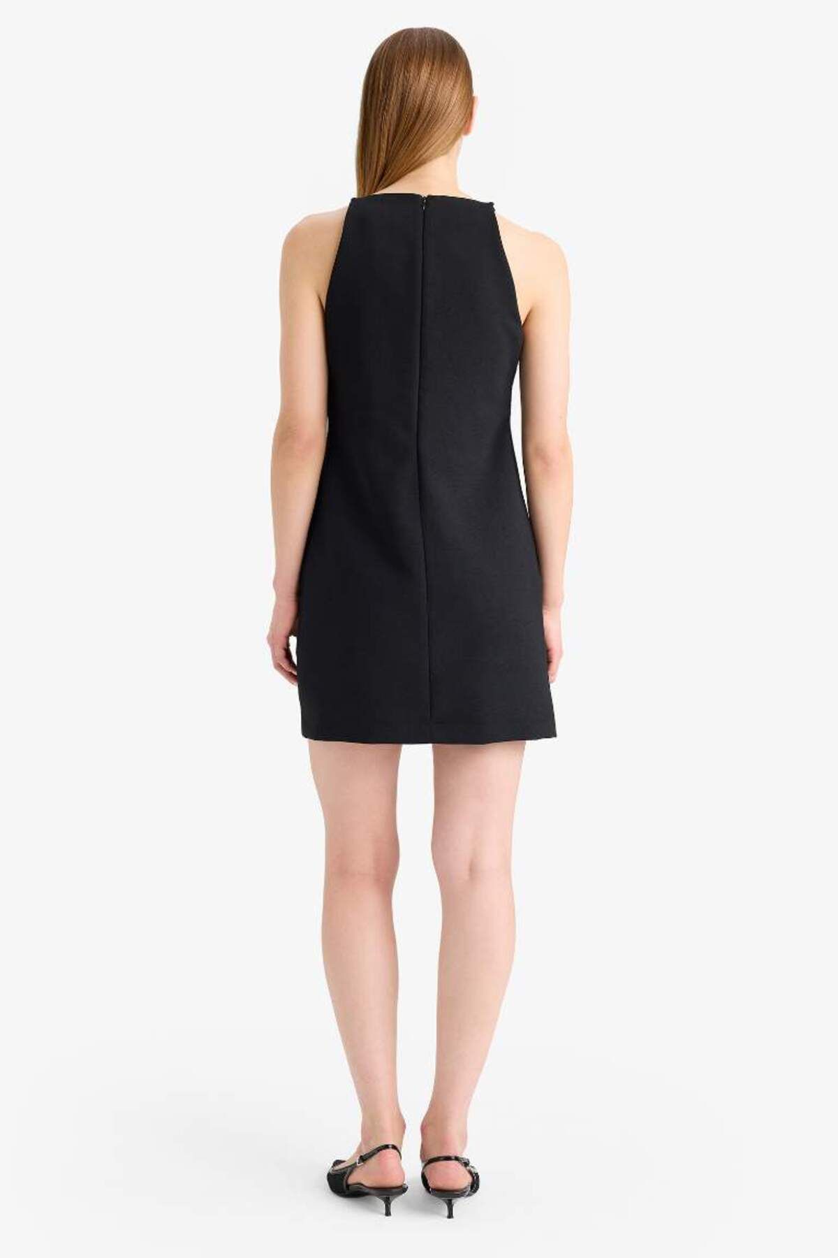 DeFacto-Μίνι μαύρο φόρεμα Halter Neck Basic Plain F1775ax25sm 8