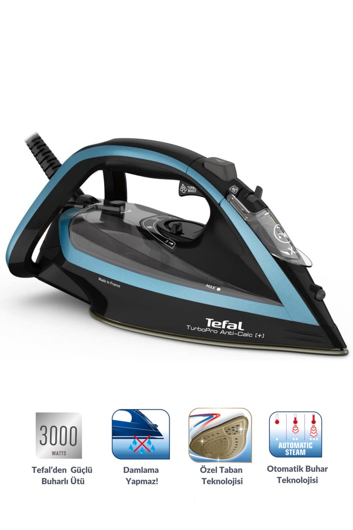 TEFAL 3000 Watt Turbo Pro Buharlı Ütü Hızlı Isınma Ve Yüksek Buhar Gücü - Özel Tabanlı