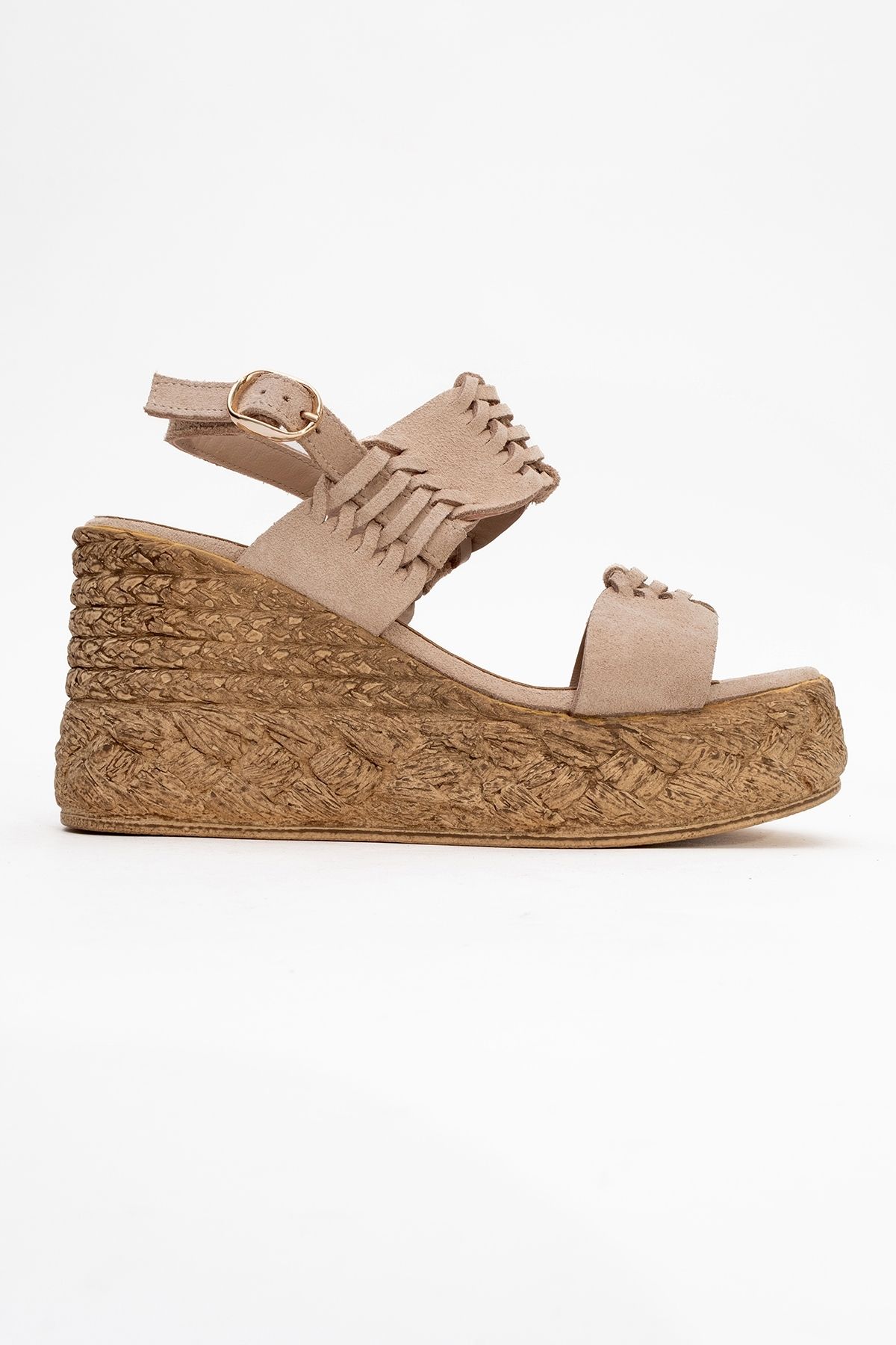 کفش پاشنه بلوکی زنانه OLIEN BEIGE SUEDE چرمی SANDALS دار را پر می کند luvishoes