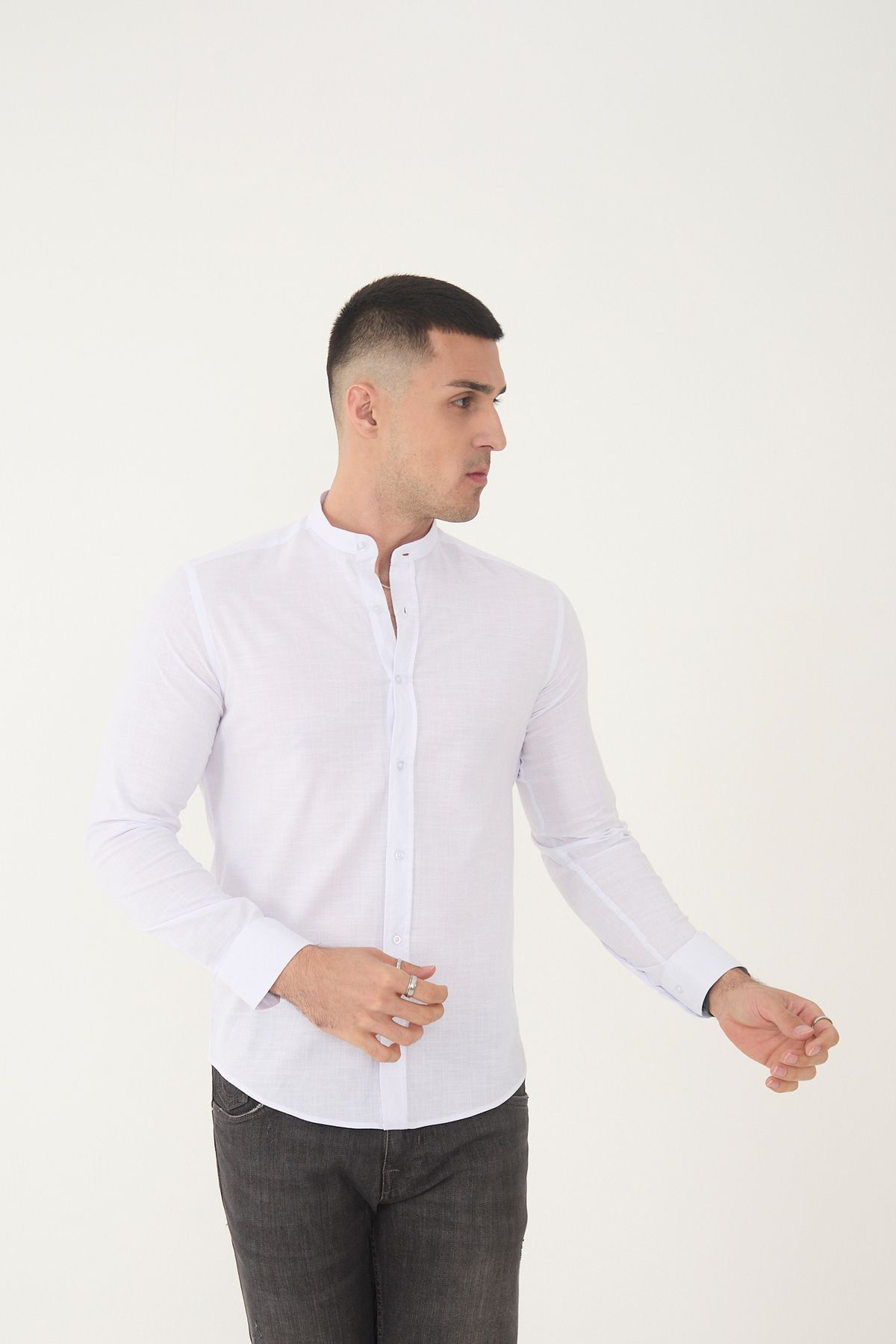 jack carisma-Cămașă pentru bărbați, cu guler dominator, din bumbac, cu textura de in 2