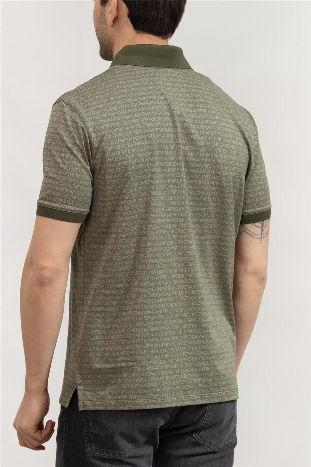 تی شرت یقه پولو سبز مردانه ژاكارد 100 ٪ دکمه پنبه چوگان یاكا یكا Emporio Armani