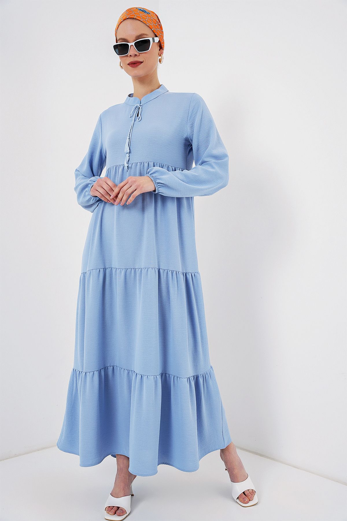 Bigdart-1627 Φόρεμα Hijab με κορδόνι - Σκούρο Μπλε 3