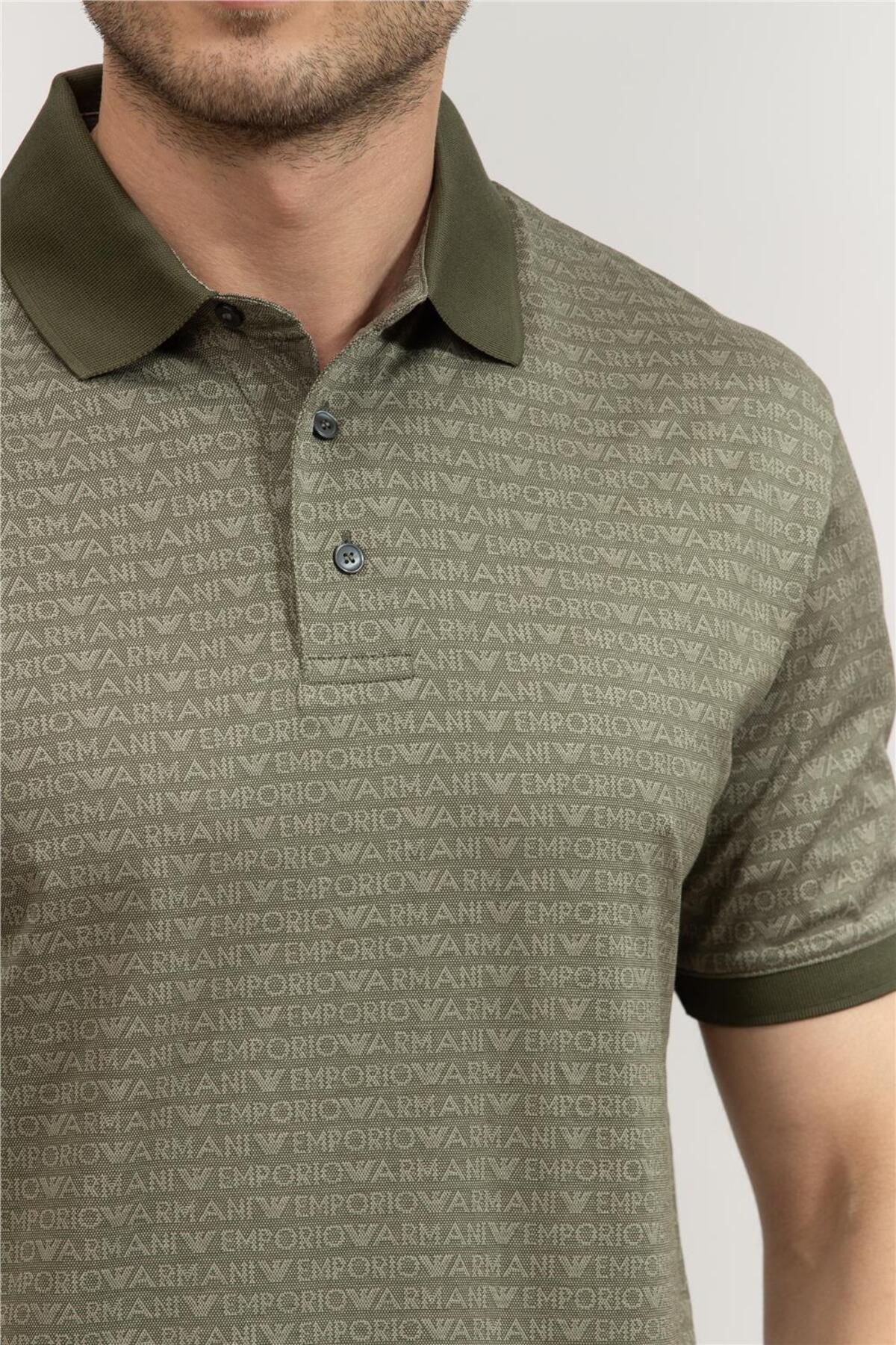 تی شرت یقه پولو سبز مردانه ژاكارد 100 ٪ دکمه پنبه چوگان یاكا یكا Emporio Armani