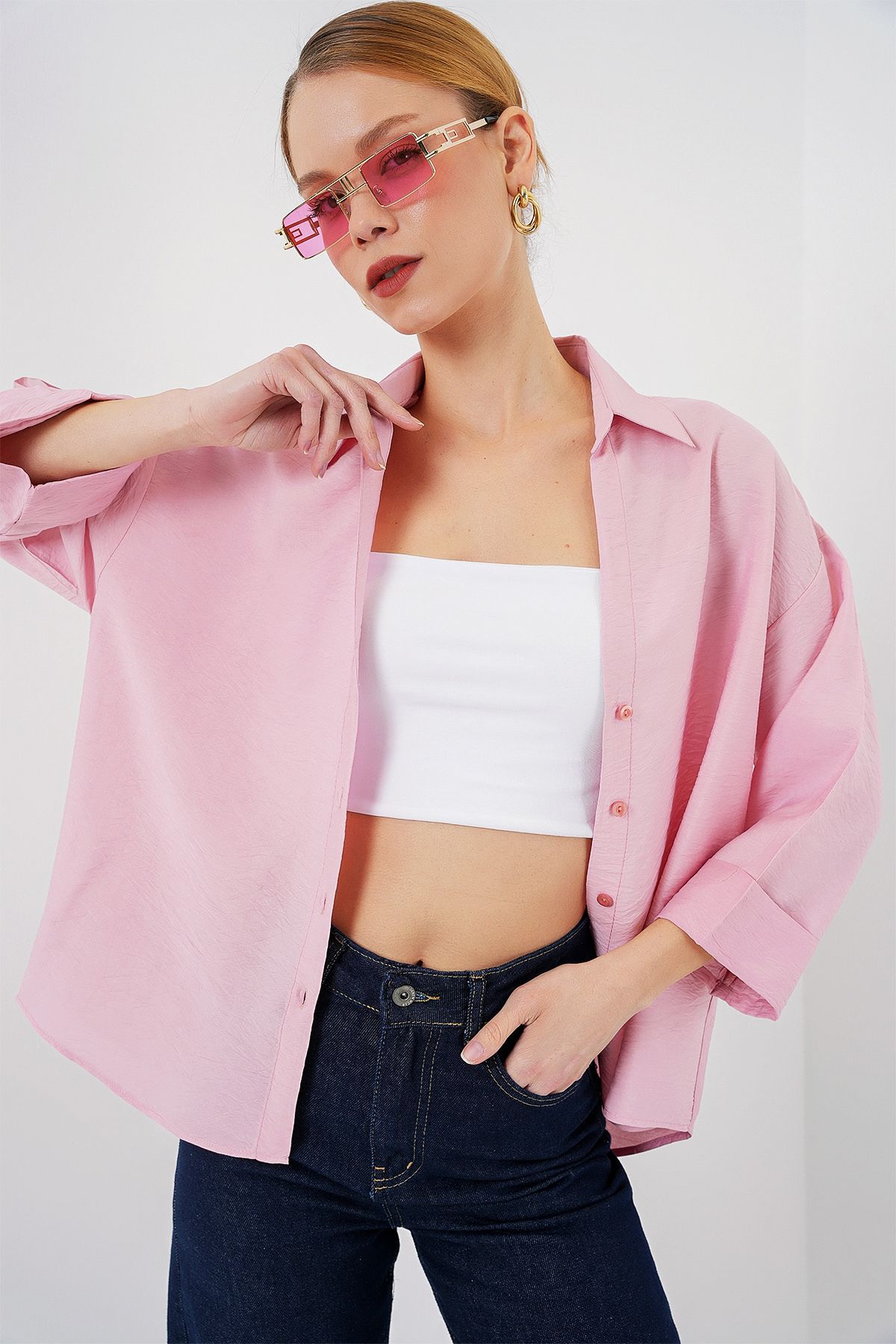 Bigdart-Women's Oversize Short Sleeve Shirt 20315 - Pink 3
