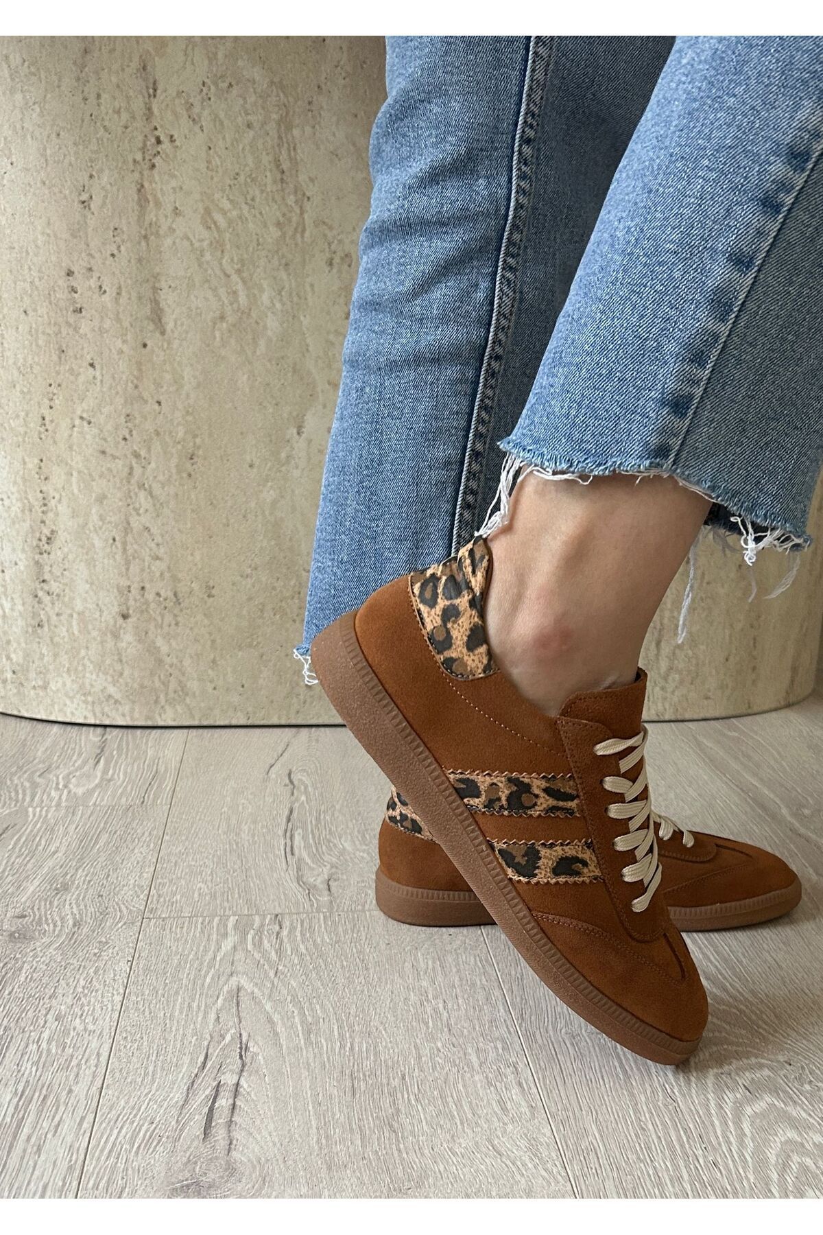 POTEEN-Ptc Mierra Genuine Leather Suede Sneaker Sports Shoes-Tan Leopard Detail 2