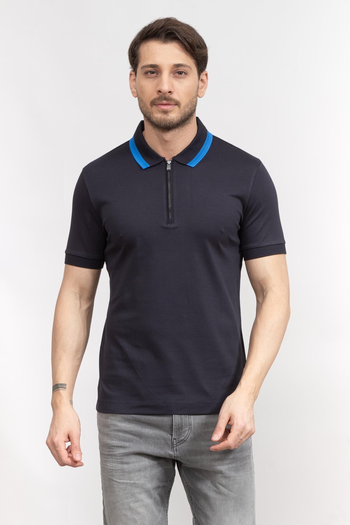 باس تی‌شرت مردانه یقه پولو نخی آستین کوتاه مناسب استفاده روزمره، سرمه‌ای، یقه پولو، کد ۵۰۴۹۴۶۶۲-۴۰۴