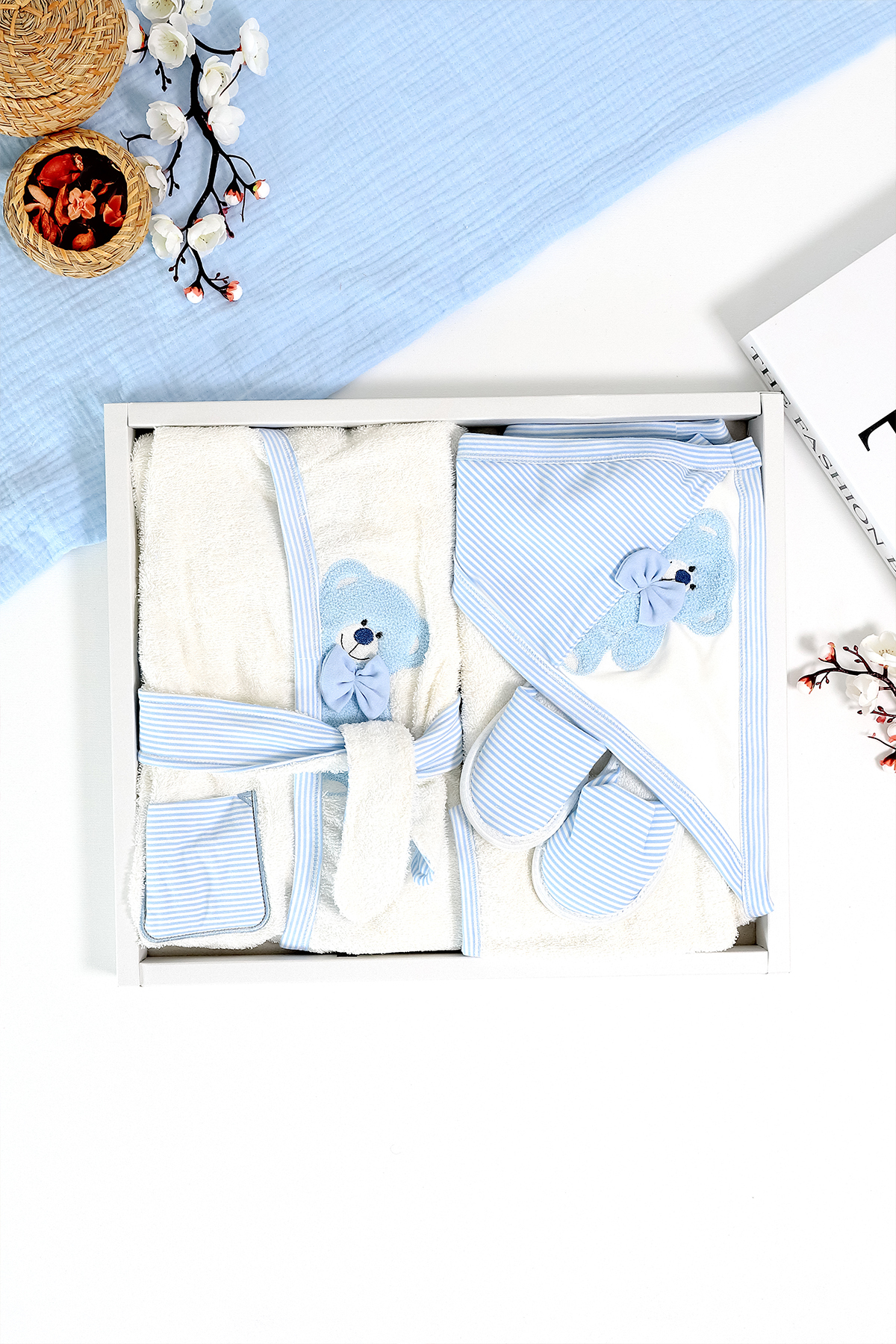 Sitilin Erkek Bebek Bear Bornoz Takımı Havlu Seti % 100 Pamuk Kumaş 0- 2 Yaş STL6986 fotoğrafı 5 (önizleme)