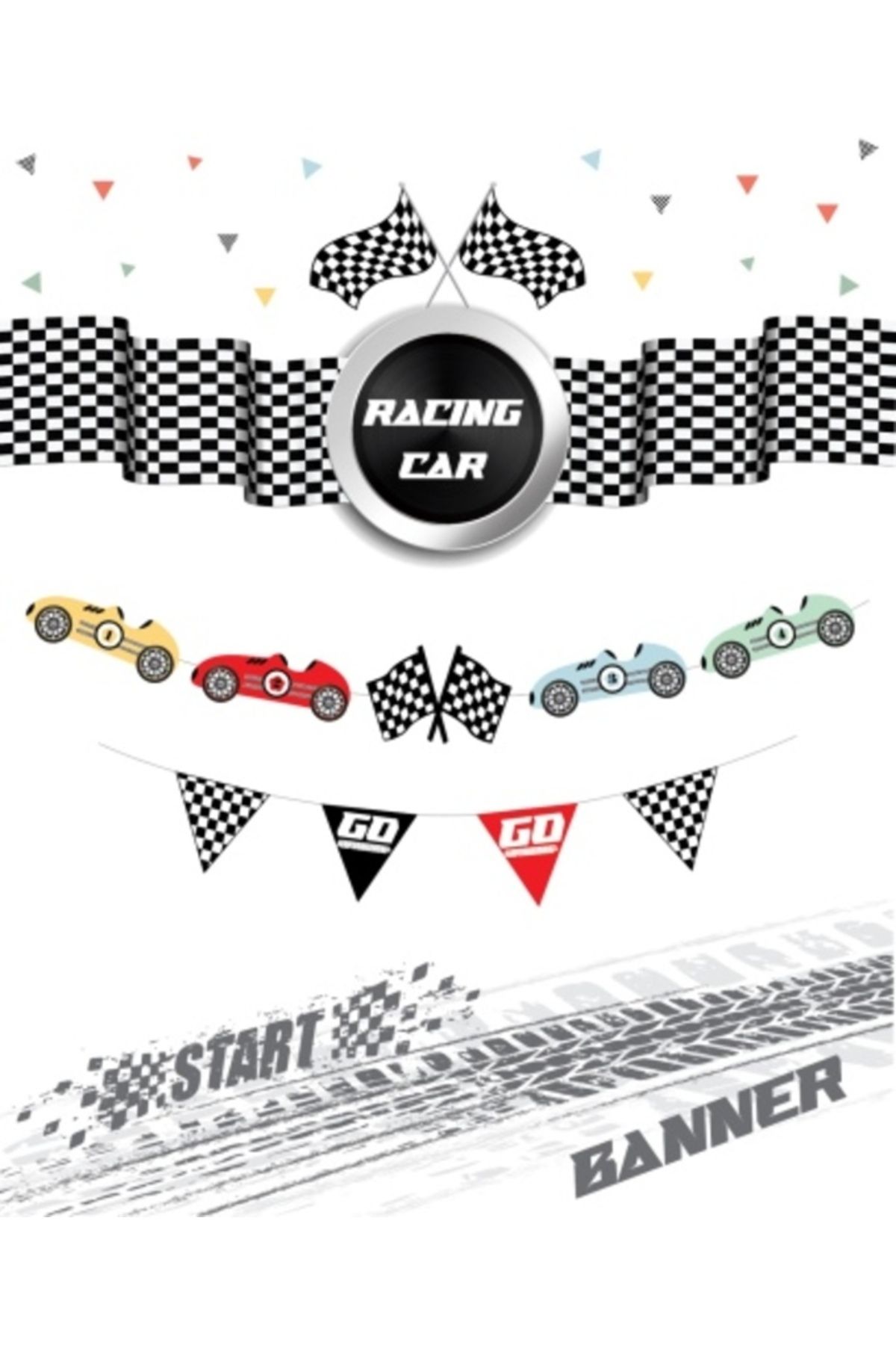 aşkın concept Yarış Temalı Formula Dama Detaylı Arabalar Açılır Flama Banner 9 Parça