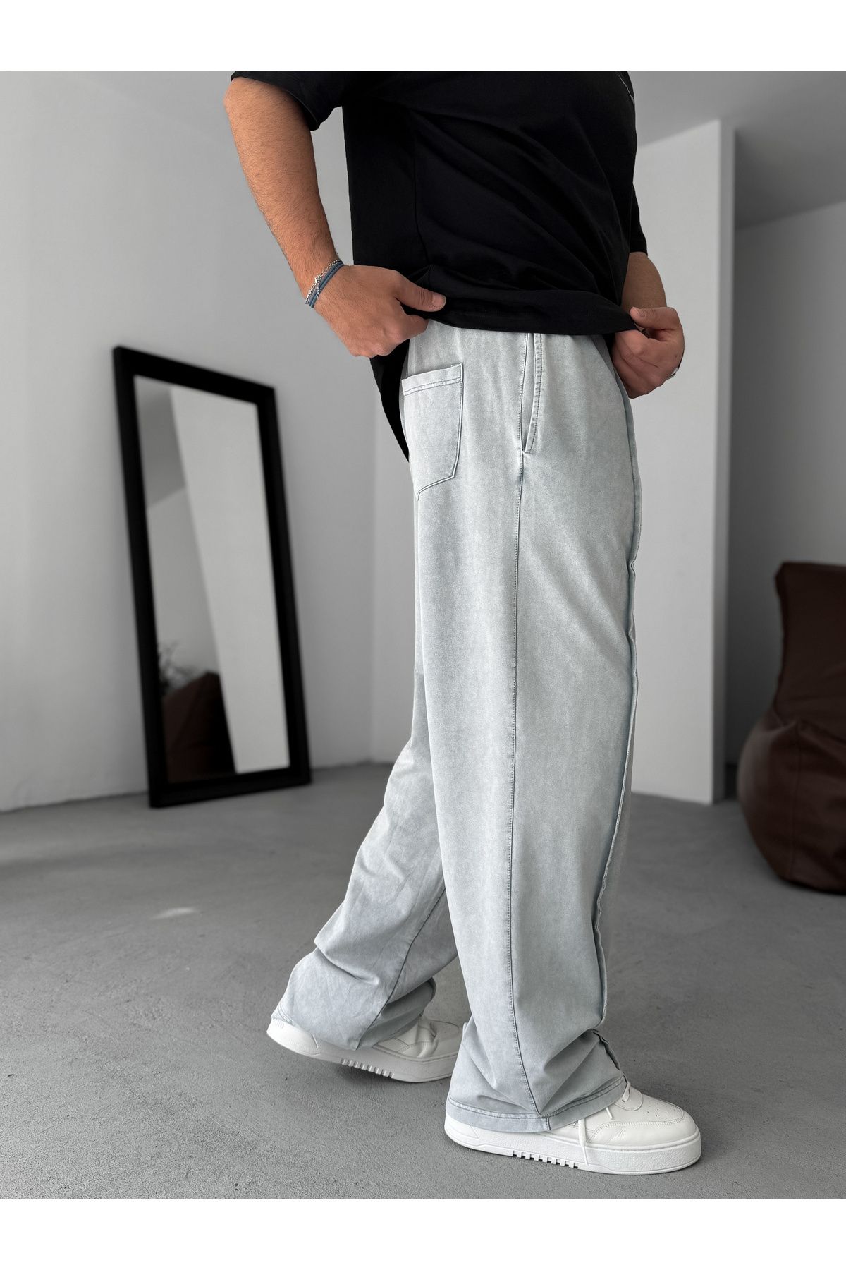 BYBASICMAN-Light Gray Stitched Washed Baggy Tracksuit Pm-073 4