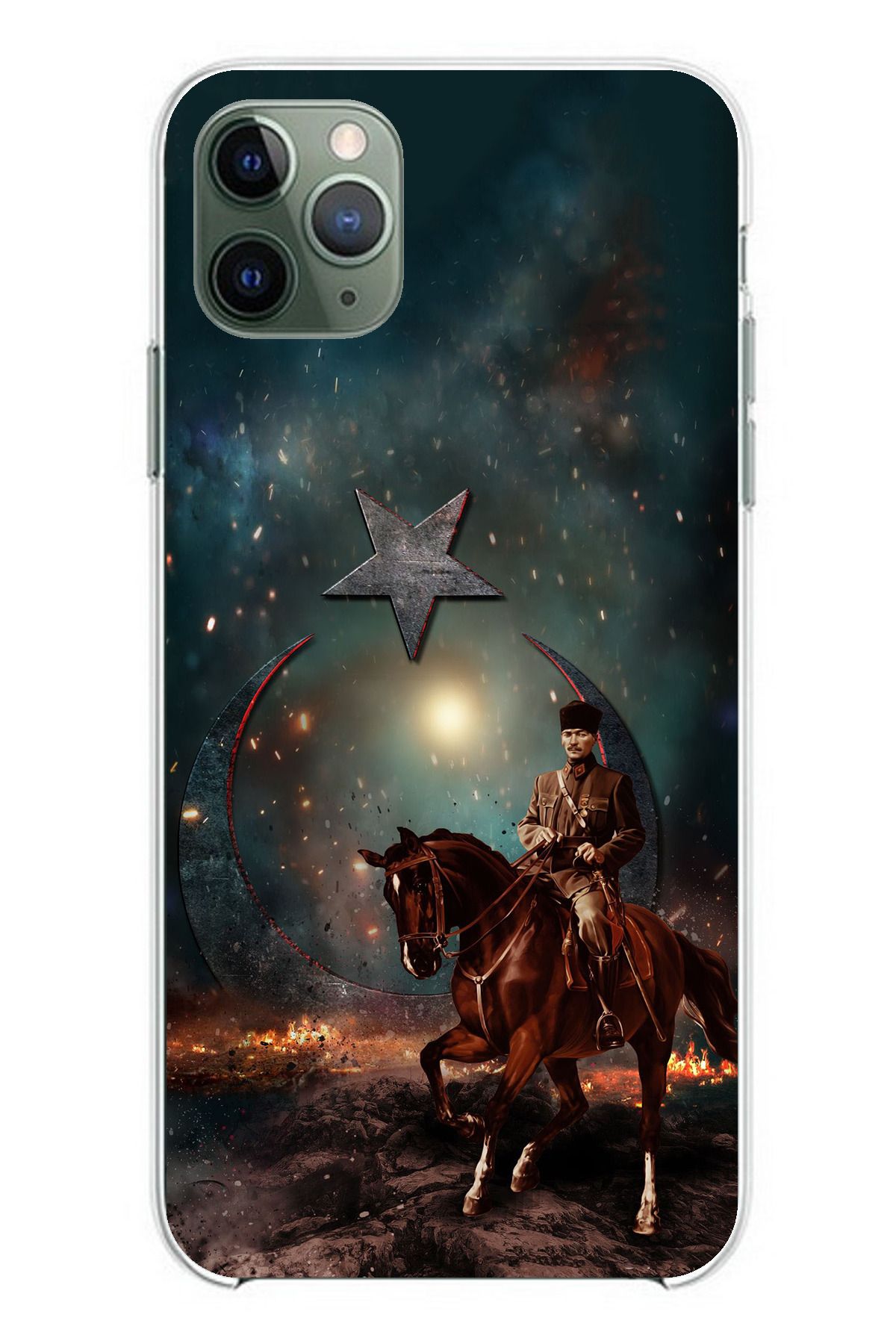 TechTree iPhone 11 PRO Uyumlu Atatürk At Üstünde Zafer Şeffaf Silikon Kılıf