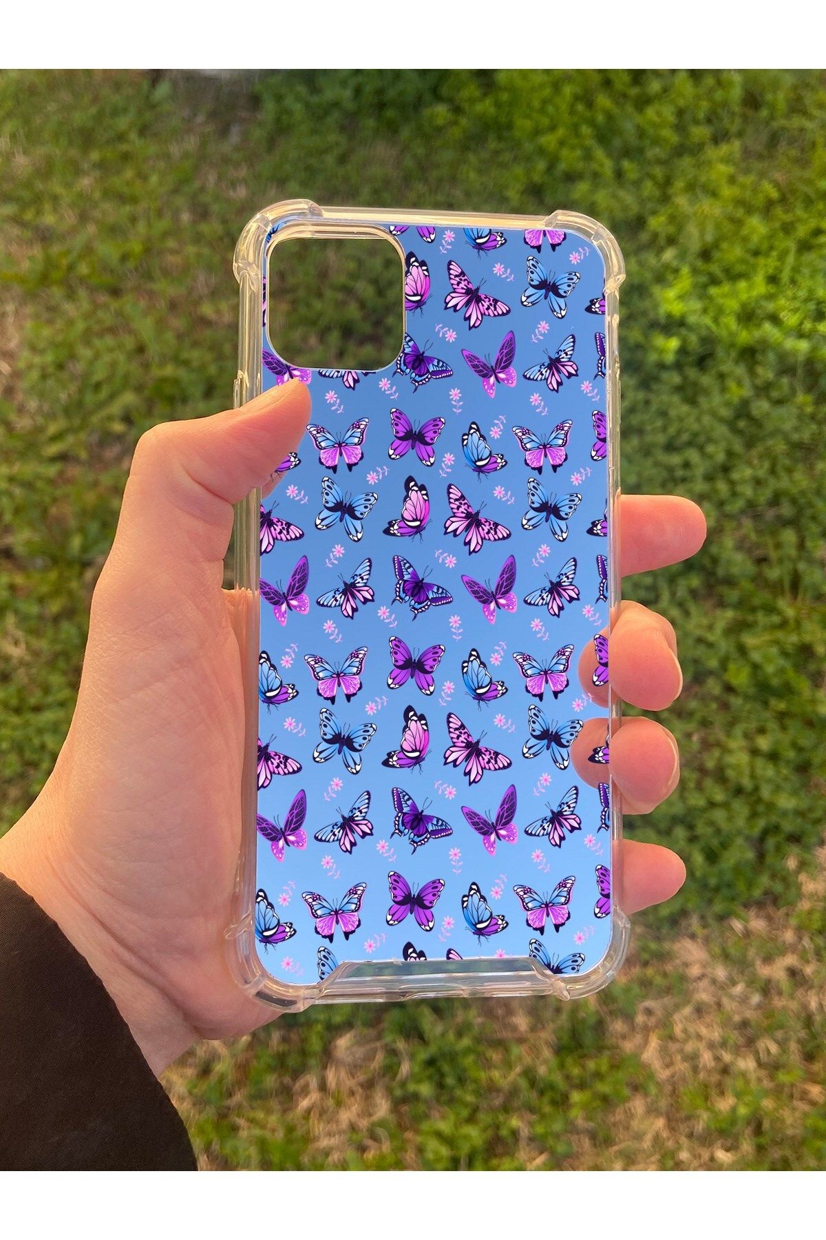 Tahtakale Toptancısı İphone 11 Pro Max Uyumlu Aynalı Kelebek Desenli Darbe Kamera Korumalı Silikon Telefon Kılıfı