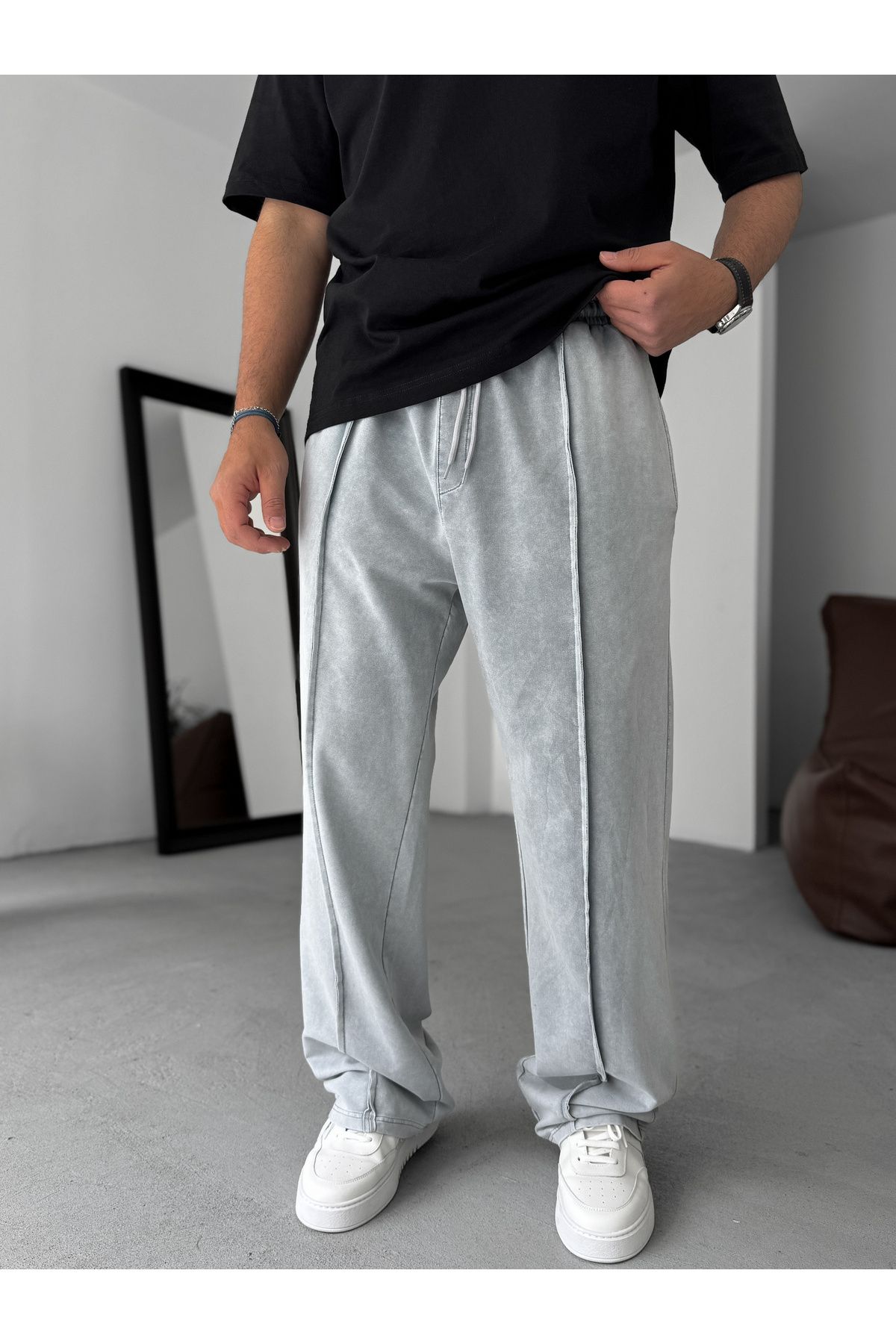 BYBASICMAN-Light Gray Stitched Washed Baggy Tracksuit Pm-073 2