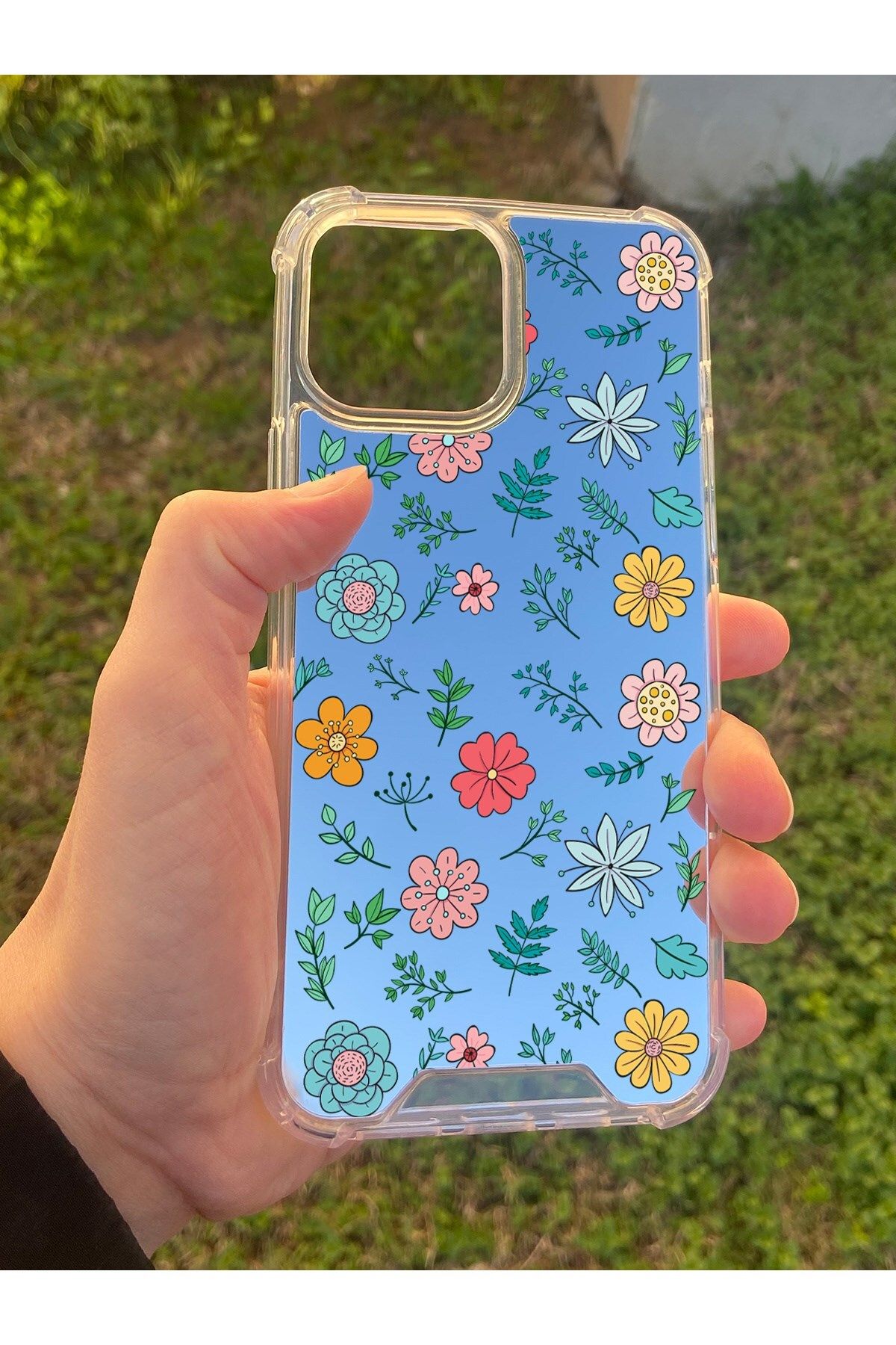 MBB ETİCARET İphone 13 Pro Max Uyumlu Aynalı Renkli Çiçek Desenli Darbe Kamera Korumalı Silikon Telefon Kılıfı
