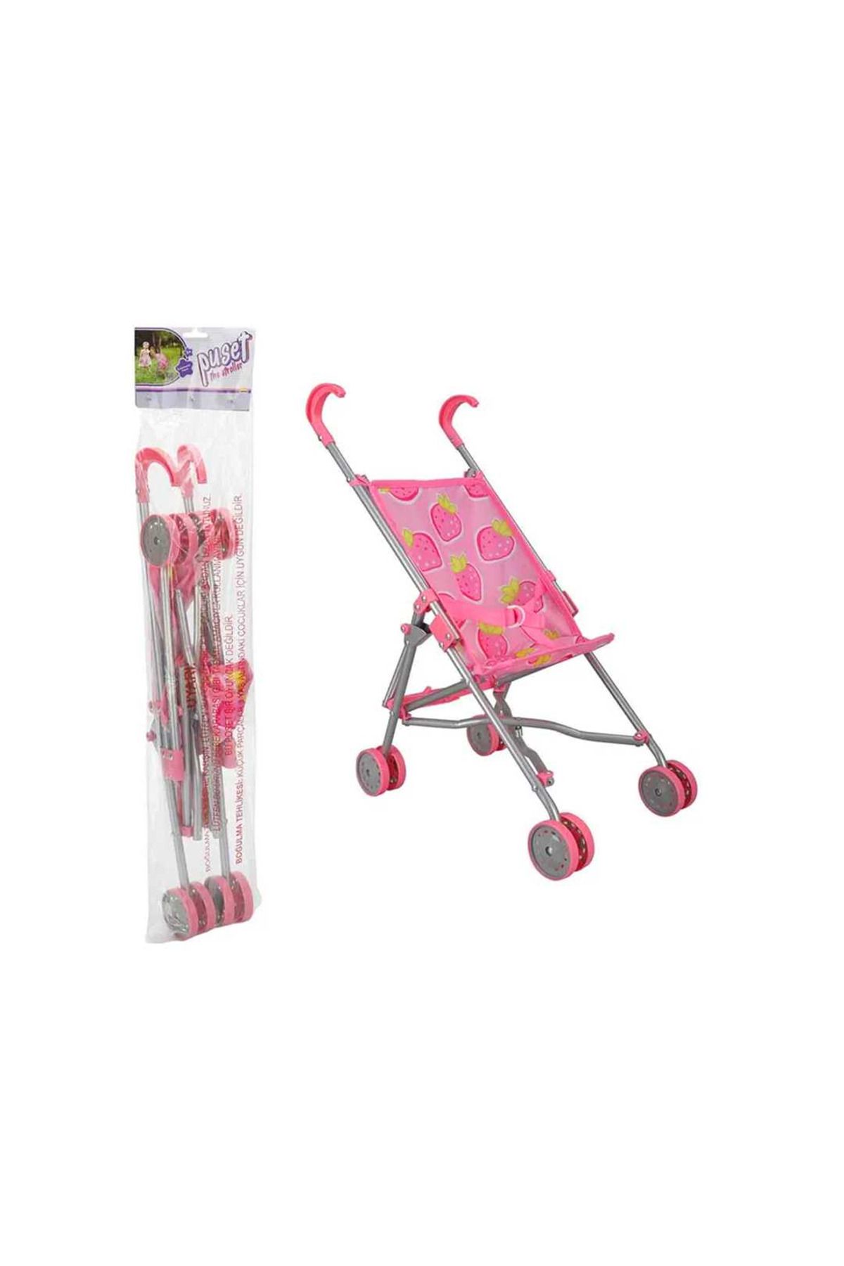 Art Tone THE STROLLER BEBEK ARABASI BASTON PUSET METAL KATLANIR ÇİLEK DESENLİ 4 TEKER 3+